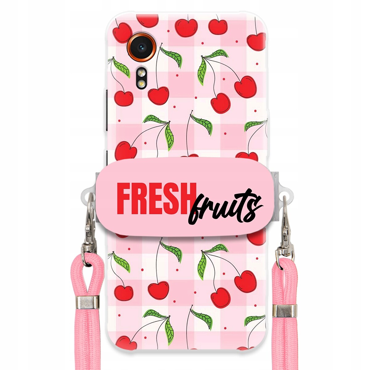 Pouzdro pro Samsung Xcover 7 Case Držák Šňůrka Růžová Fresh Fruits Mřížka