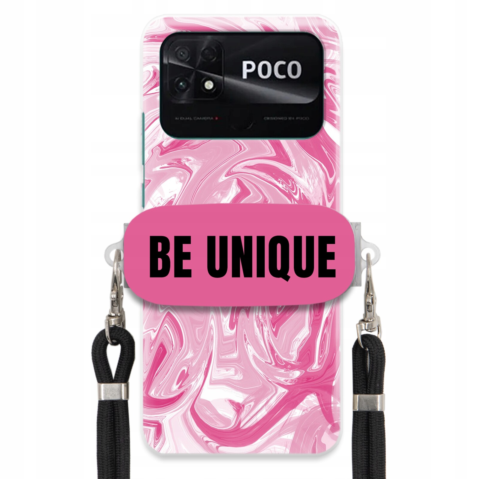 Pouzdro pro Xiaomi Poco C40 Case Uchytka Šňůrka Černá Růžová Mramorová Unikátní