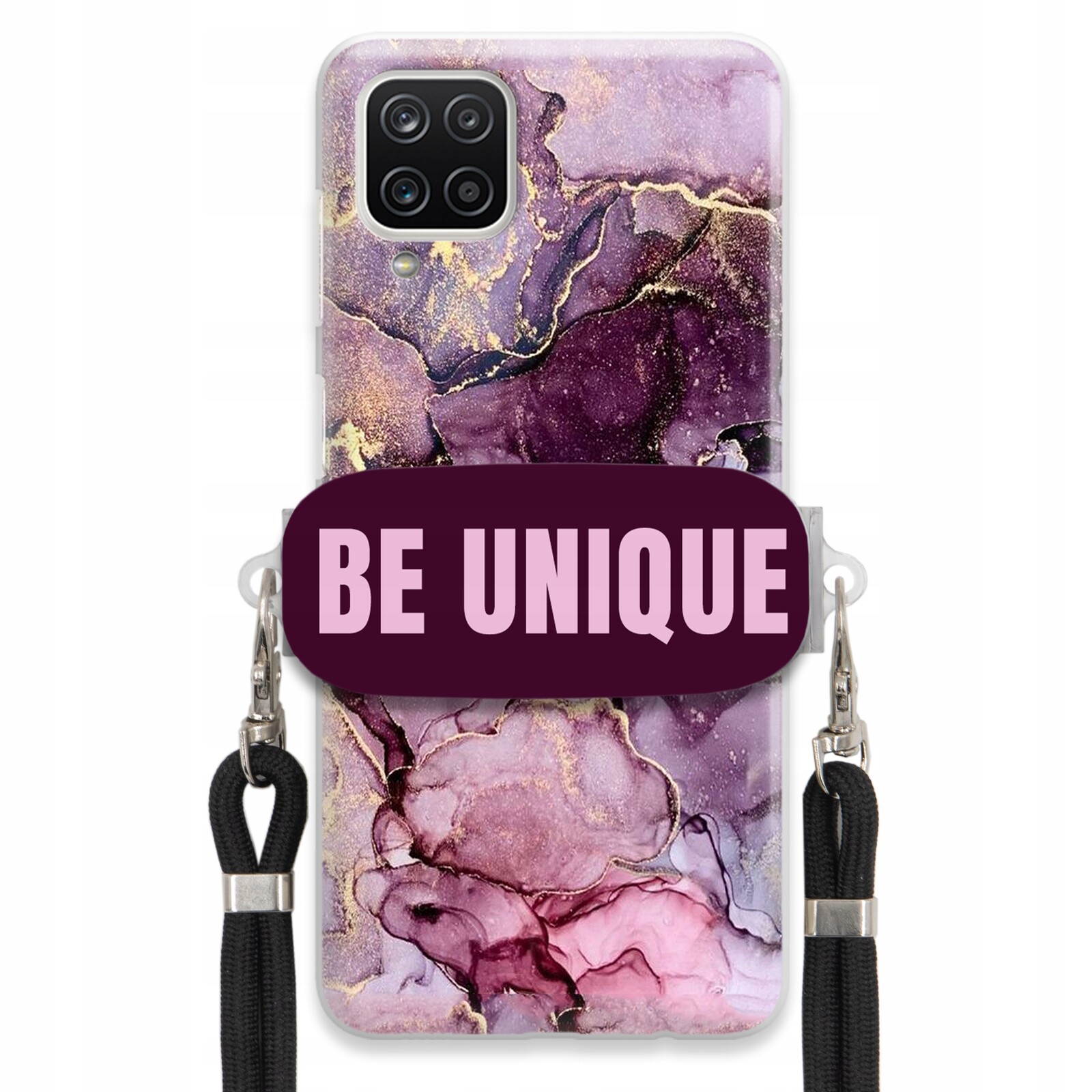 Pouzdro Premium pro Samsung A12 Case Uchytka Šňůrka Černá Fialová Mramor