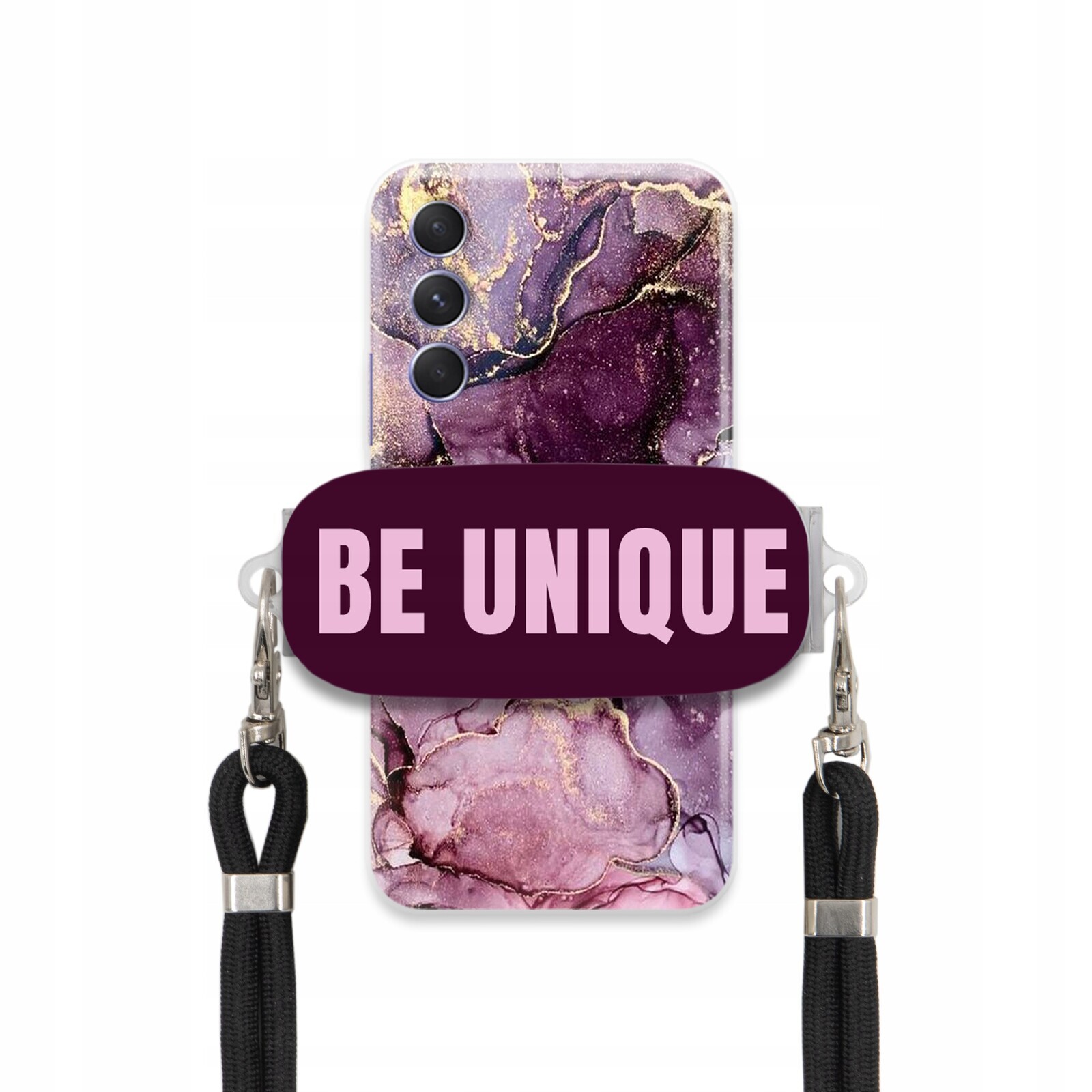 Pouzdro pro Samsung M54 5G úchytka na šňůrku Černá Fialová Mramorová Be Unique