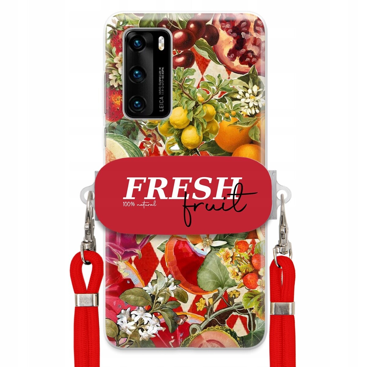 Pouzdro pro Huawei P40 5G Červené Crossbody vodítko Držák Fresh Fruit Ovoce