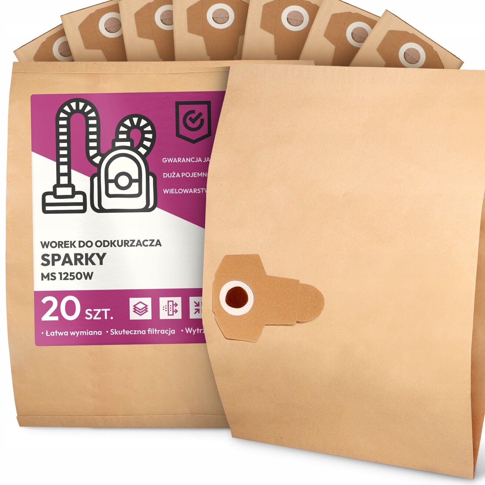 20 x Sáček Do Vysavače Sparky Ms 1250W Papírový 2-vrstvový Sáček Sáčky 2A