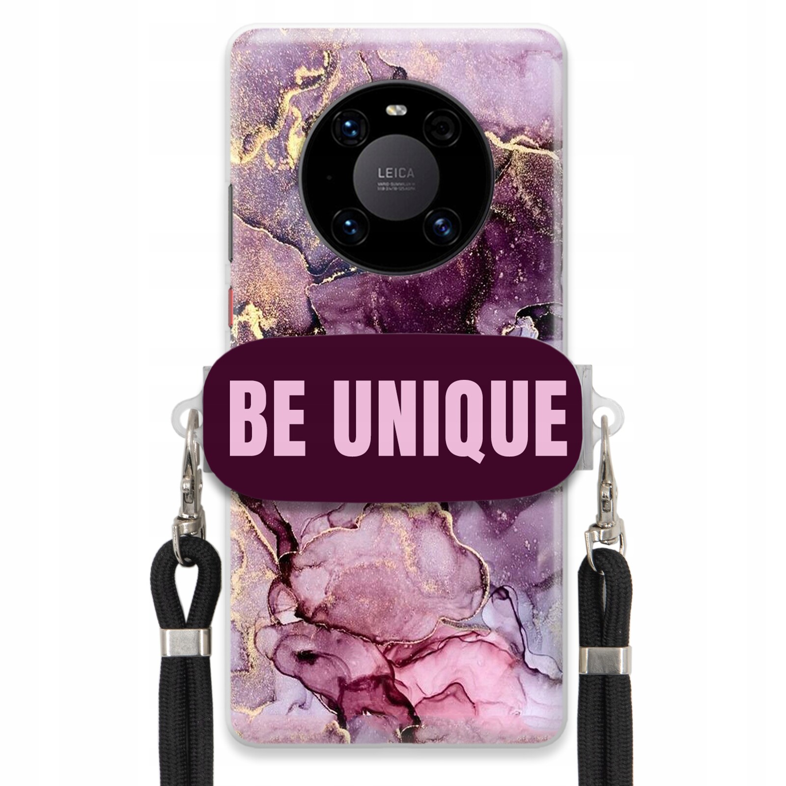 Pouzdro pro Huawei Mate 40 Pro Case úchytka na šňůrku, černý fialový mramor