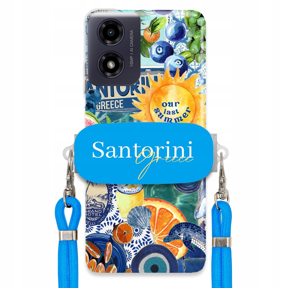 Pouzdro pro Motorola G24 Modré Crossbody vodítko Držák Santorini Sea Vibes