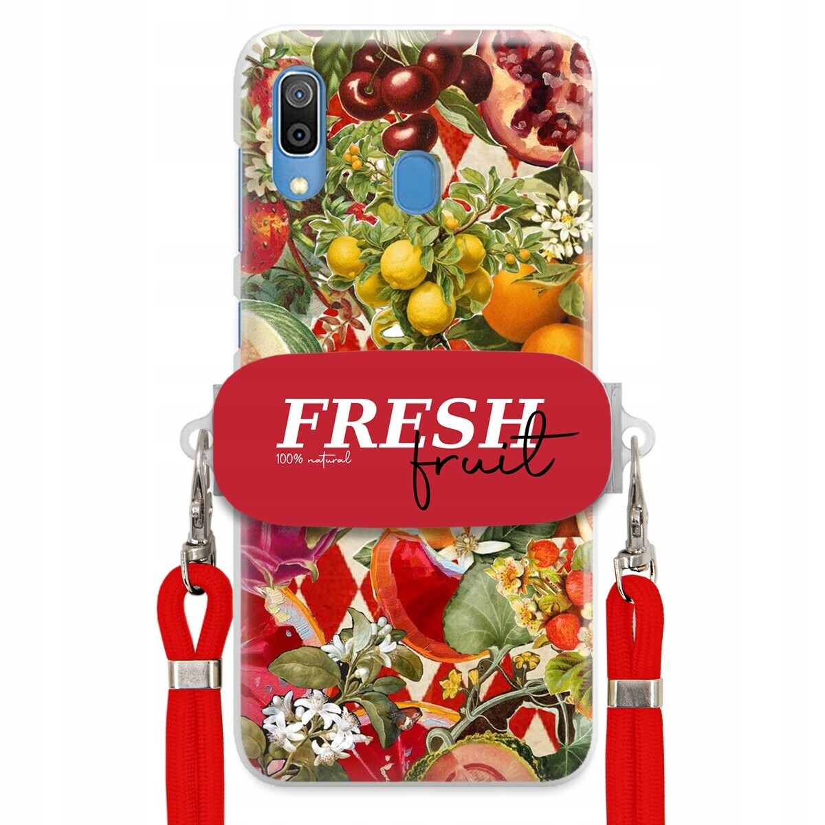 Pouzdro pro Samsung A30 Červené Crossbody vodítko Držák Fresh Fruit Ovocné