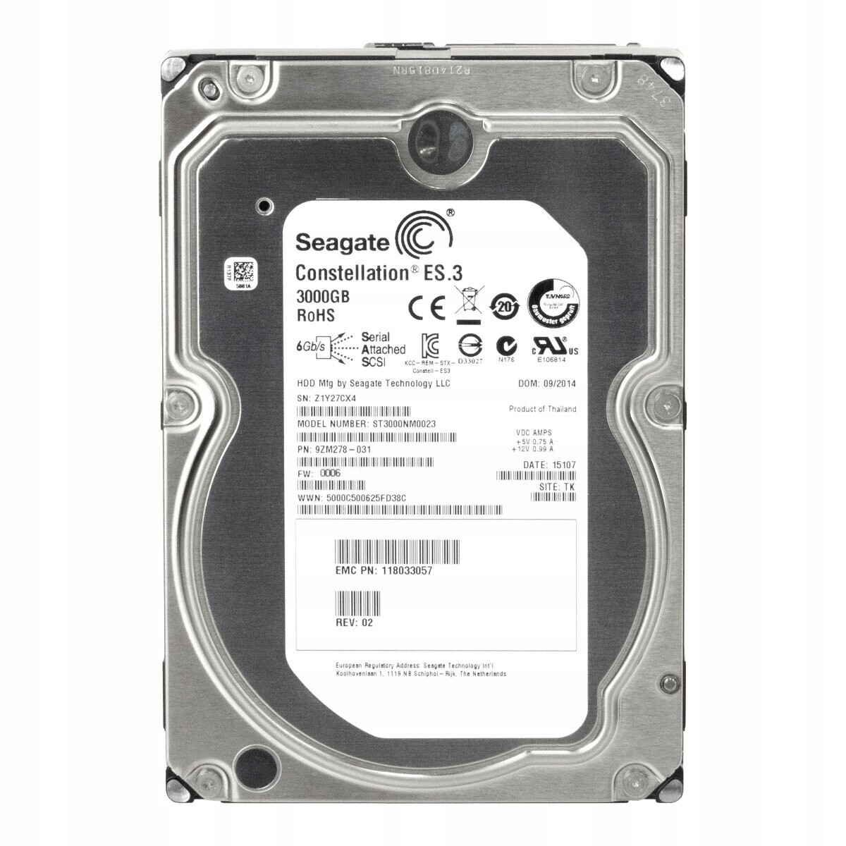 Emc 118033057 3TB 7.2K 128MB SAS-2 3.5'' ST3000NM0023