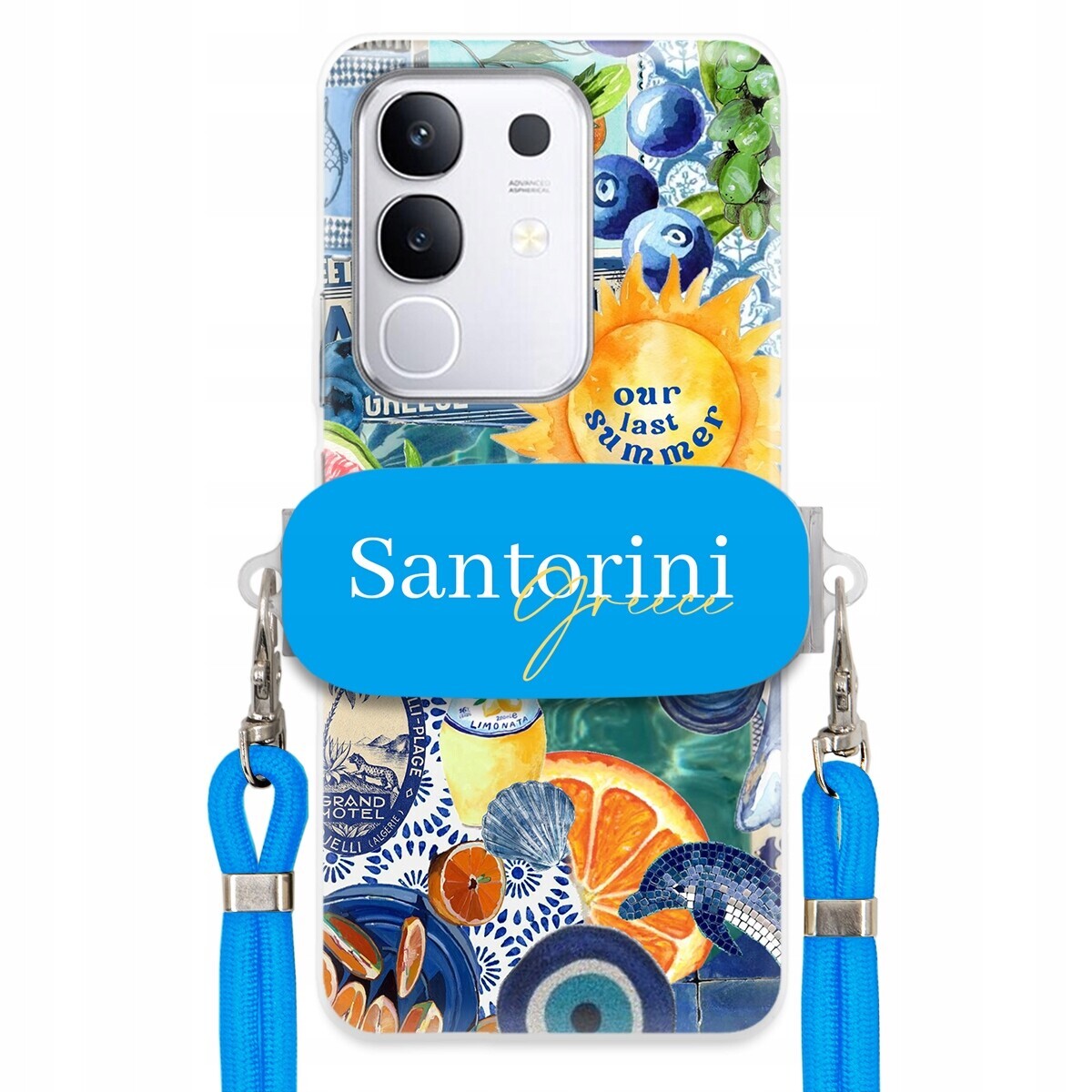 pouzdro na Vivo Y29 4G Modré vodítko Crossbody Držák Santorini Sea Vibes