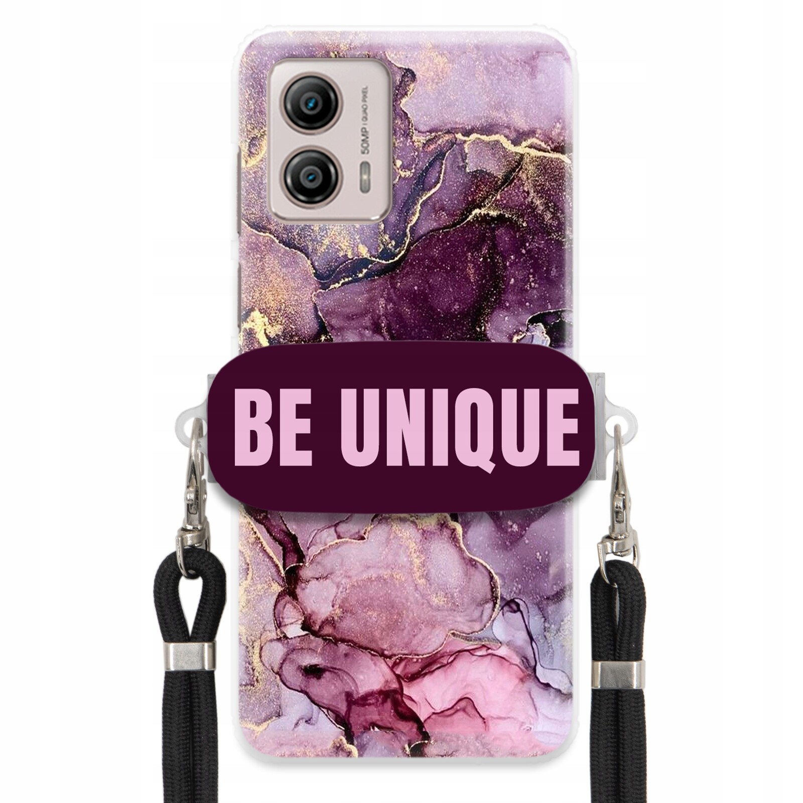 Pouzdro Premium pro Motorola G53 Case Sklopná šňůrka Černá Fialová Mramorová