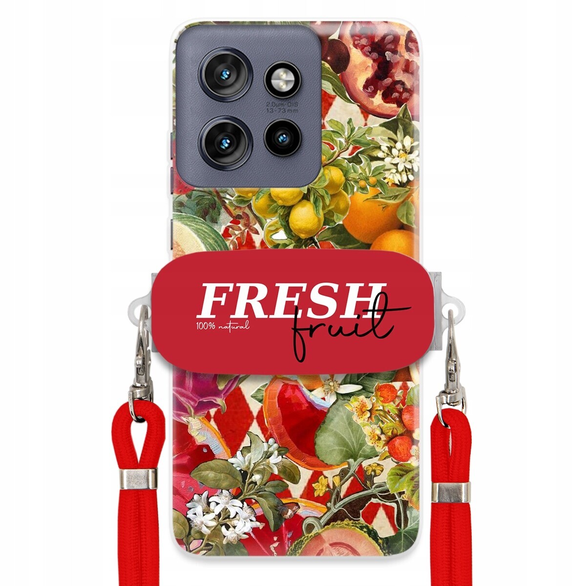 Pouzdro pro Motorola Edge 50 Neo Červené Crossbody vodítko Držák Fresh Fruit