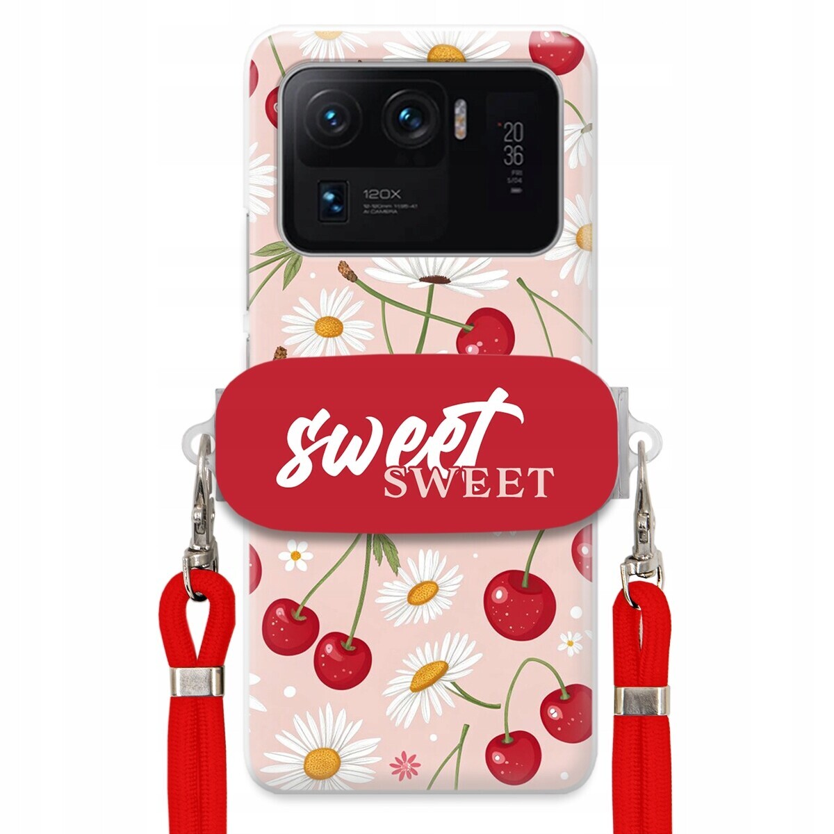 Pouzdro pro Xiaomi Mi 11 Ultra Červené vodítko držák Sweet Sweet Višňový Květ