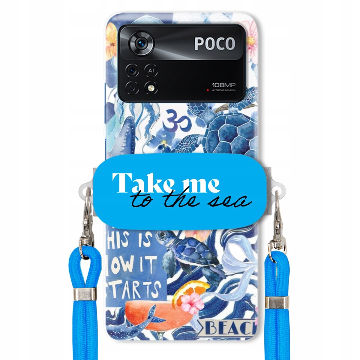 Pouzdro pro Xiaomi Poco X4 Pro 5G Premium Vodítko Blue+ Držák Take Me To The Sea
