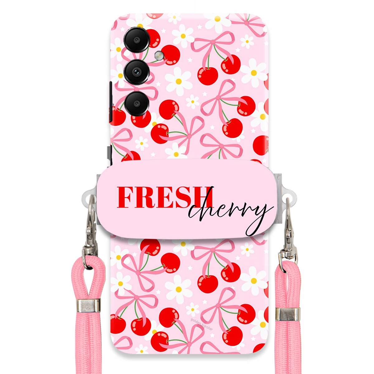 Pouzdro pro Samsung A05S Case Držák Šňůrka Růžová Fresh Cherry Mašle