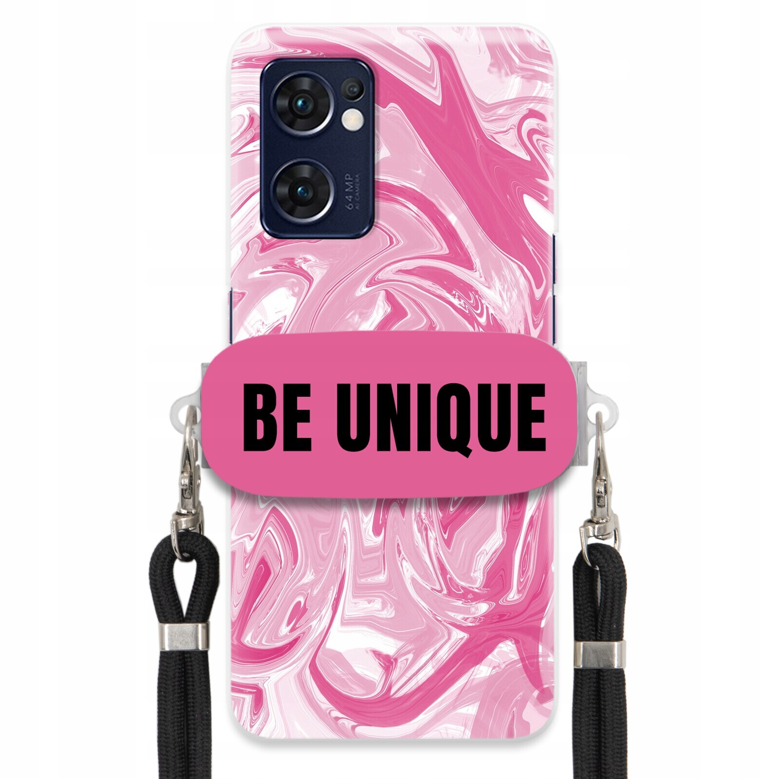 Pouzdro pro Oppo Reno 7 5G Case Uchytky Šňůrka Černá Růžová Mramor Be Unique