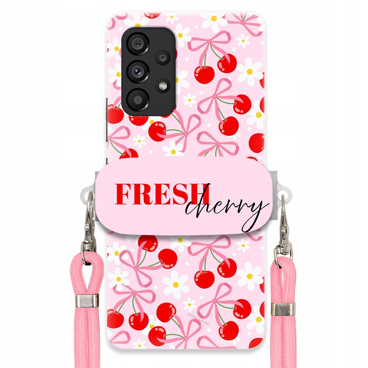 Pouzdro pro Samsung M53 5G Case Držák Šňůrka Růžová Fresh Cherry Mašle