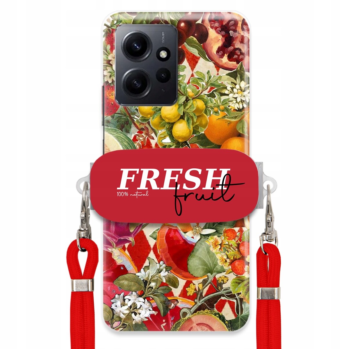 Pouzdro pro Xiaomi Redmi Note 12 4G Červené vodítko Držák Fresh Fruit Silné
