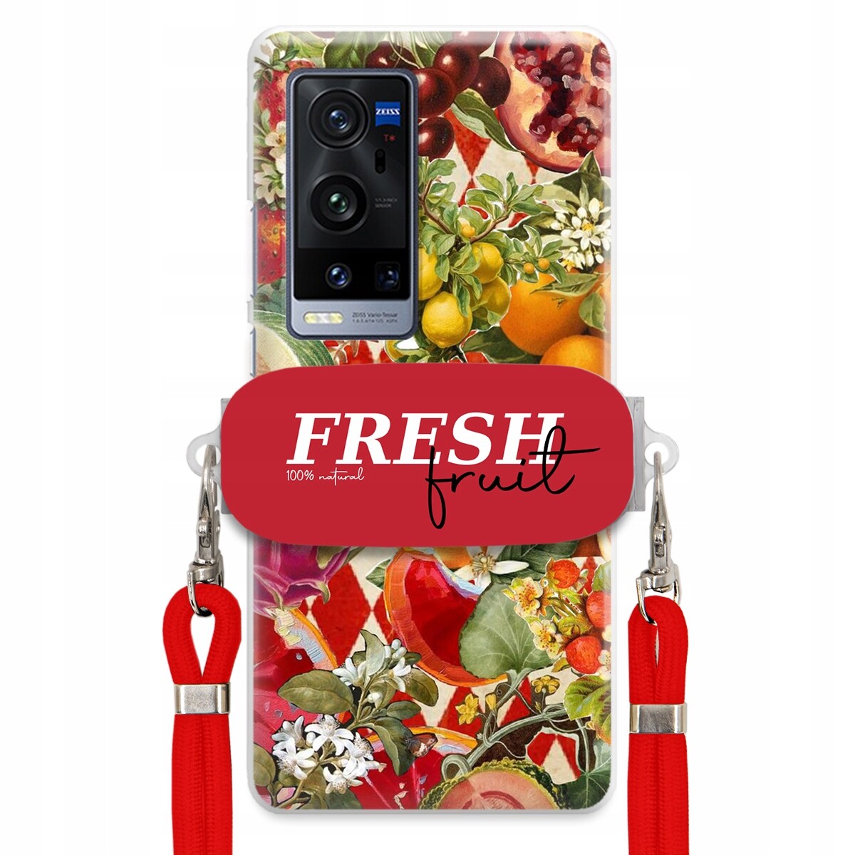 pouzdro na Vivo X60 Pro Plus Červené vodítko Crossbody Držák Fresh Fruit