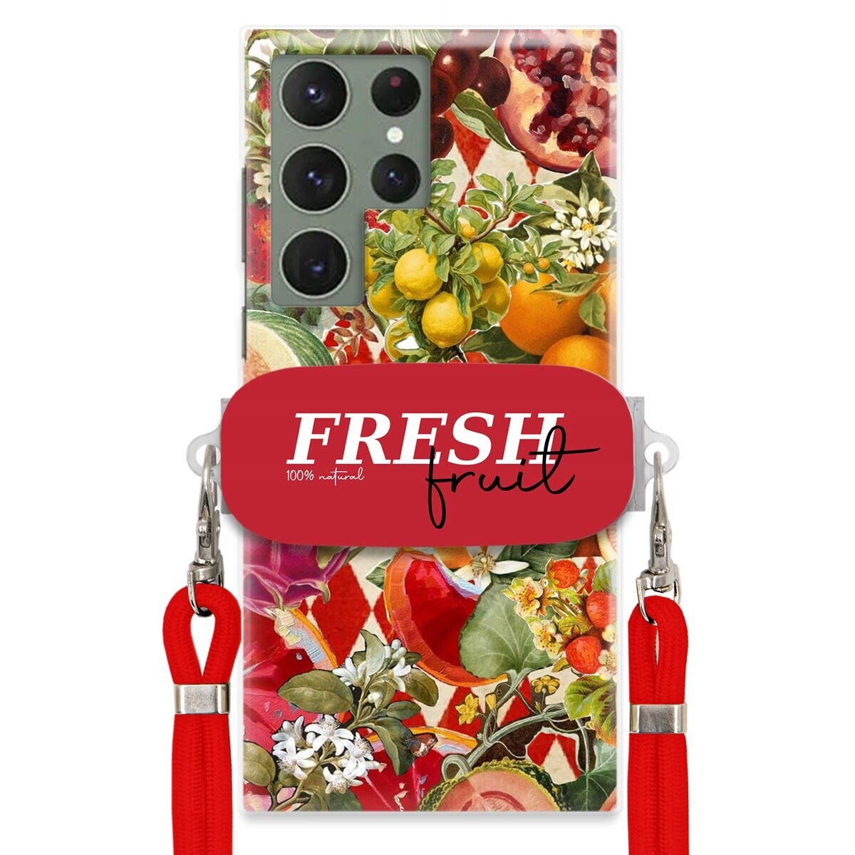 Pouzdro pro Samsung S23 Ultra Červené Crossbody vodítko Držák Fresh Fruit