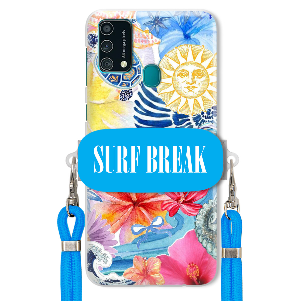 Pouzdro pro Samsung F41 Modré Crossbody vodítko Držák Surf Break Lata