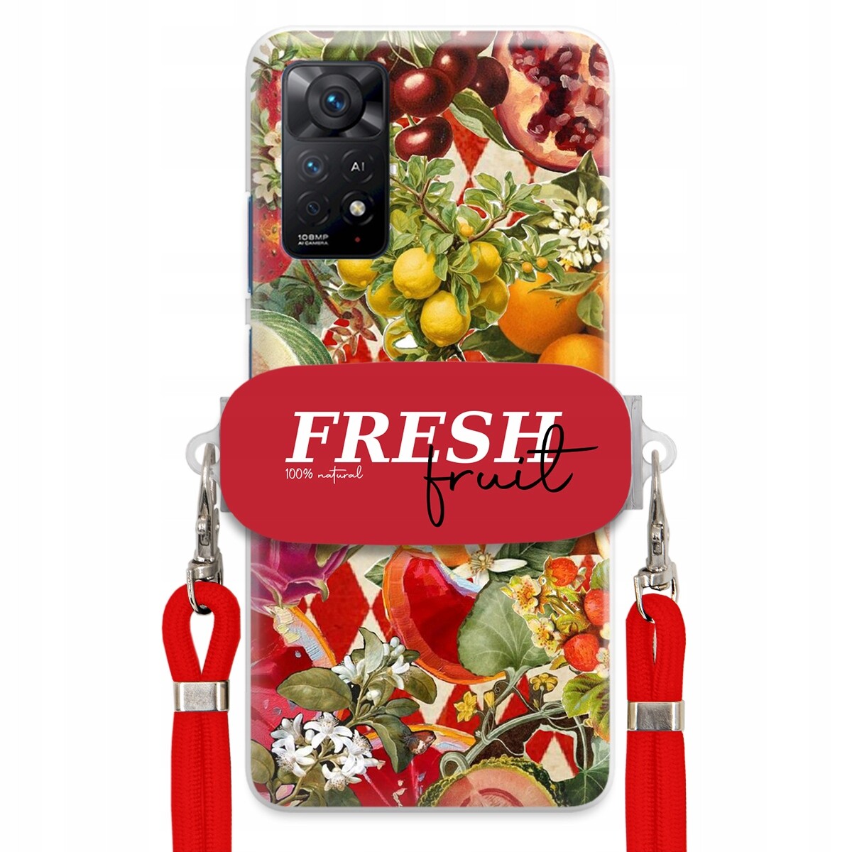 Pouzdro pro Xiaomi Redmi Note 11 Pro Plus 5G Červené vodítko Držák Fresh Fruit