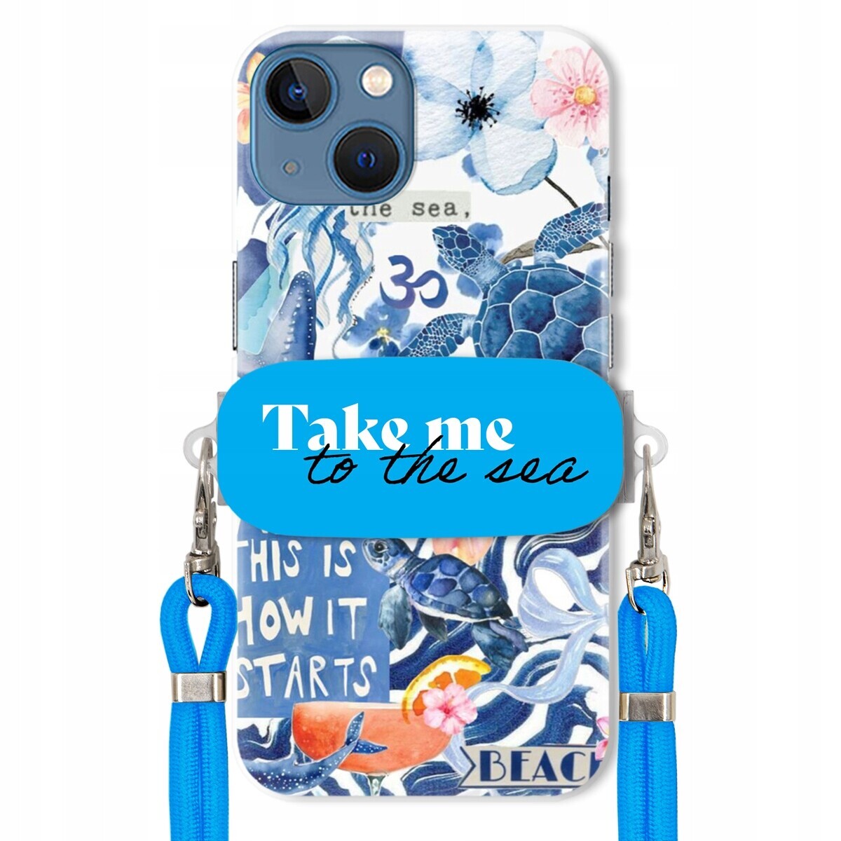 Pouzdro pro iPhone 14 Modré Crossbody vodítko Držák Take Me To The Sea Top