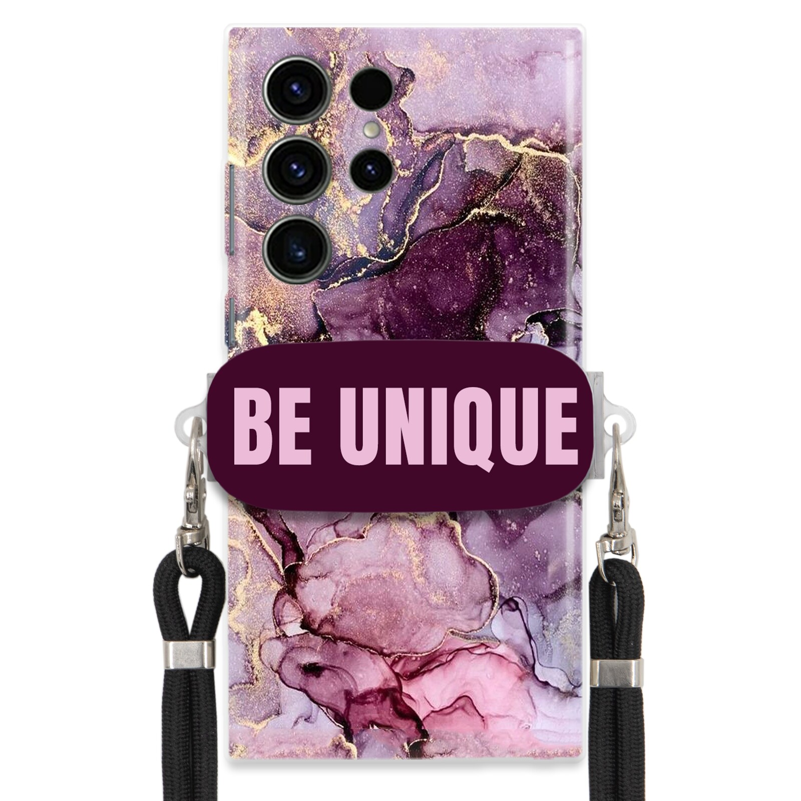 Pouzdro pro Samsung S24 Ultra Case Uchopovací šňůrka Černá Fialová Mramorová