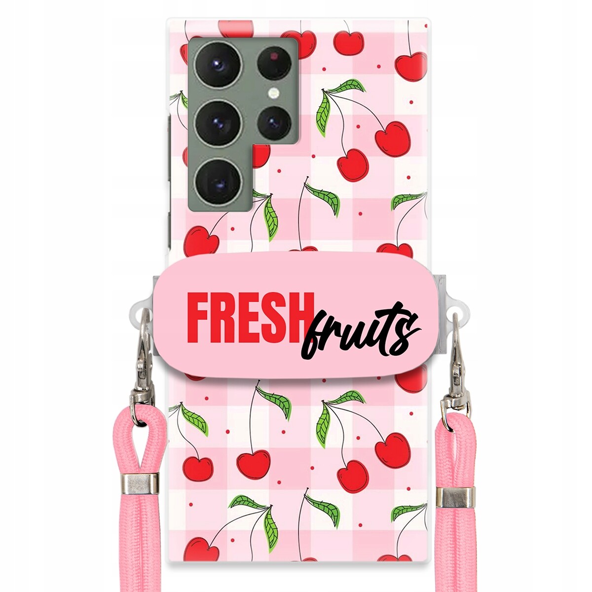 Pouzdro pro Samsung S23 Ultra Case Držák na šňůrku Růžová Fresh Fruits Mřížka