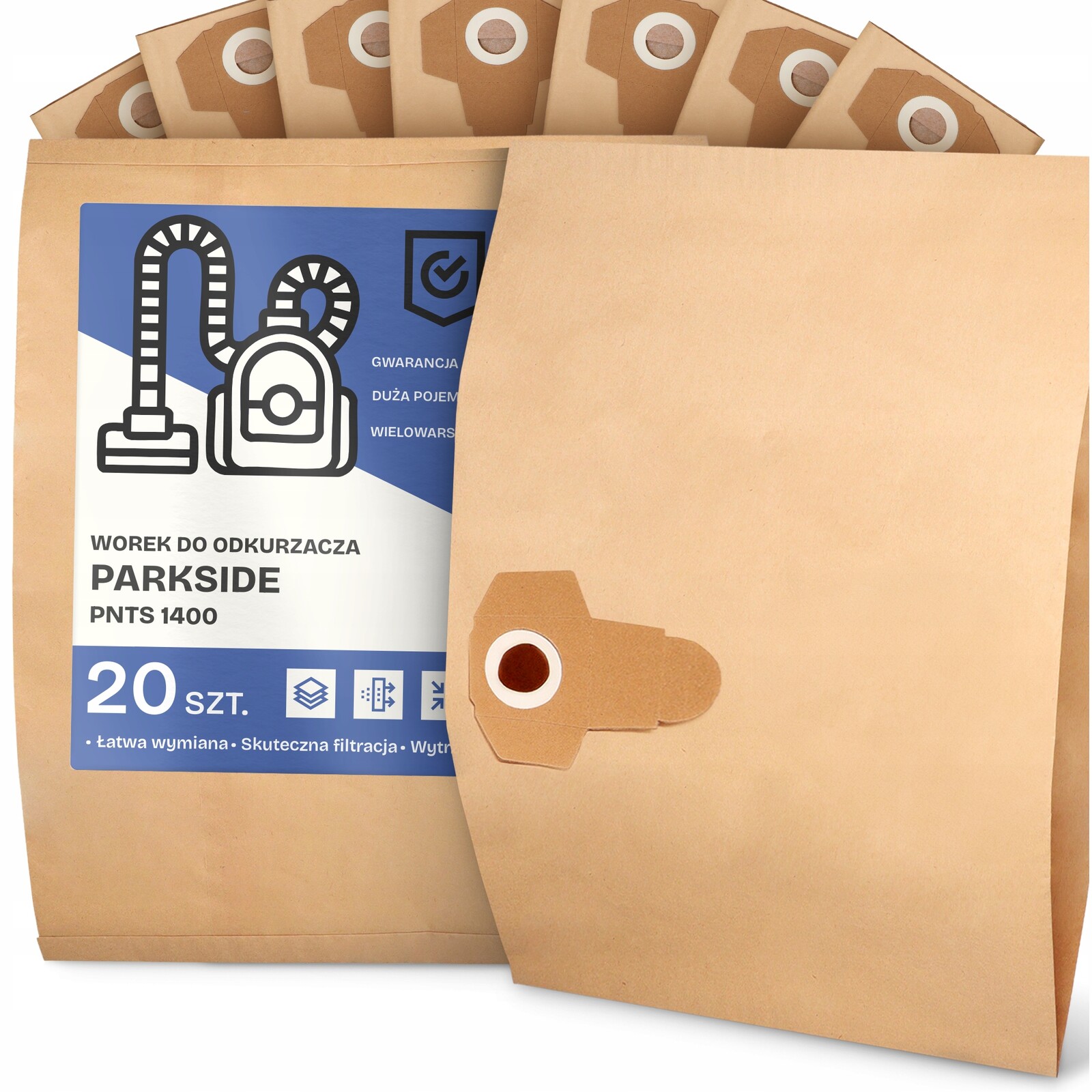 20 x Sáček Pro Vysavač Parkside Pnts 1400 Papírový 2-vrstvový Sáček 2A