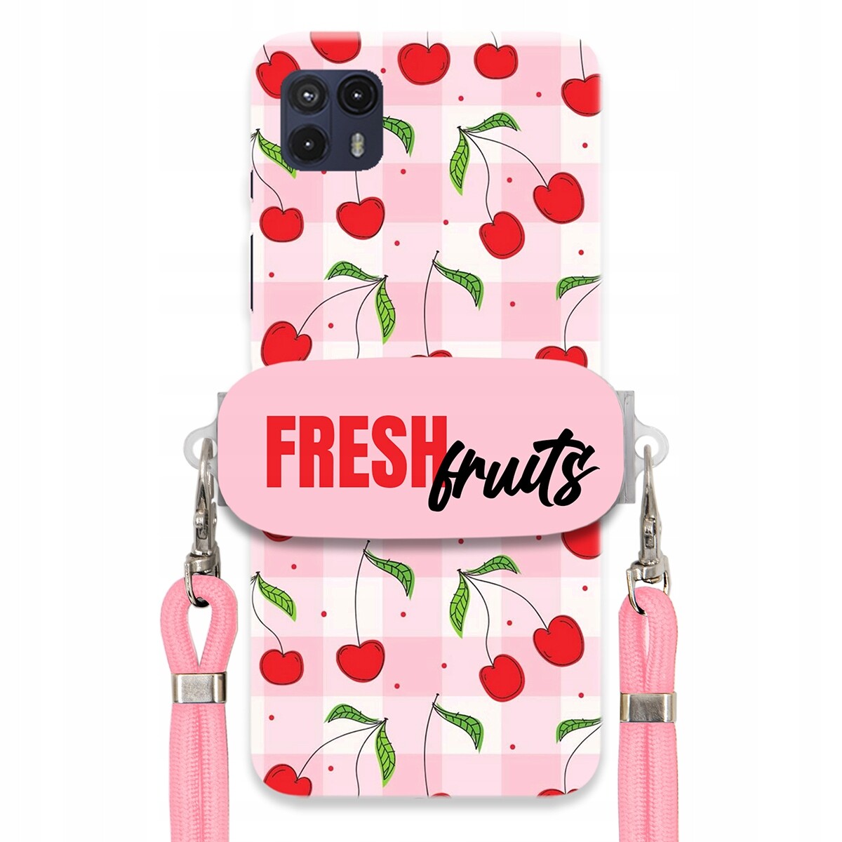 Pouzdro pro Motorola G50 5G Case Držák Šňůrka Růžová Fresh Fruits Mřížka
