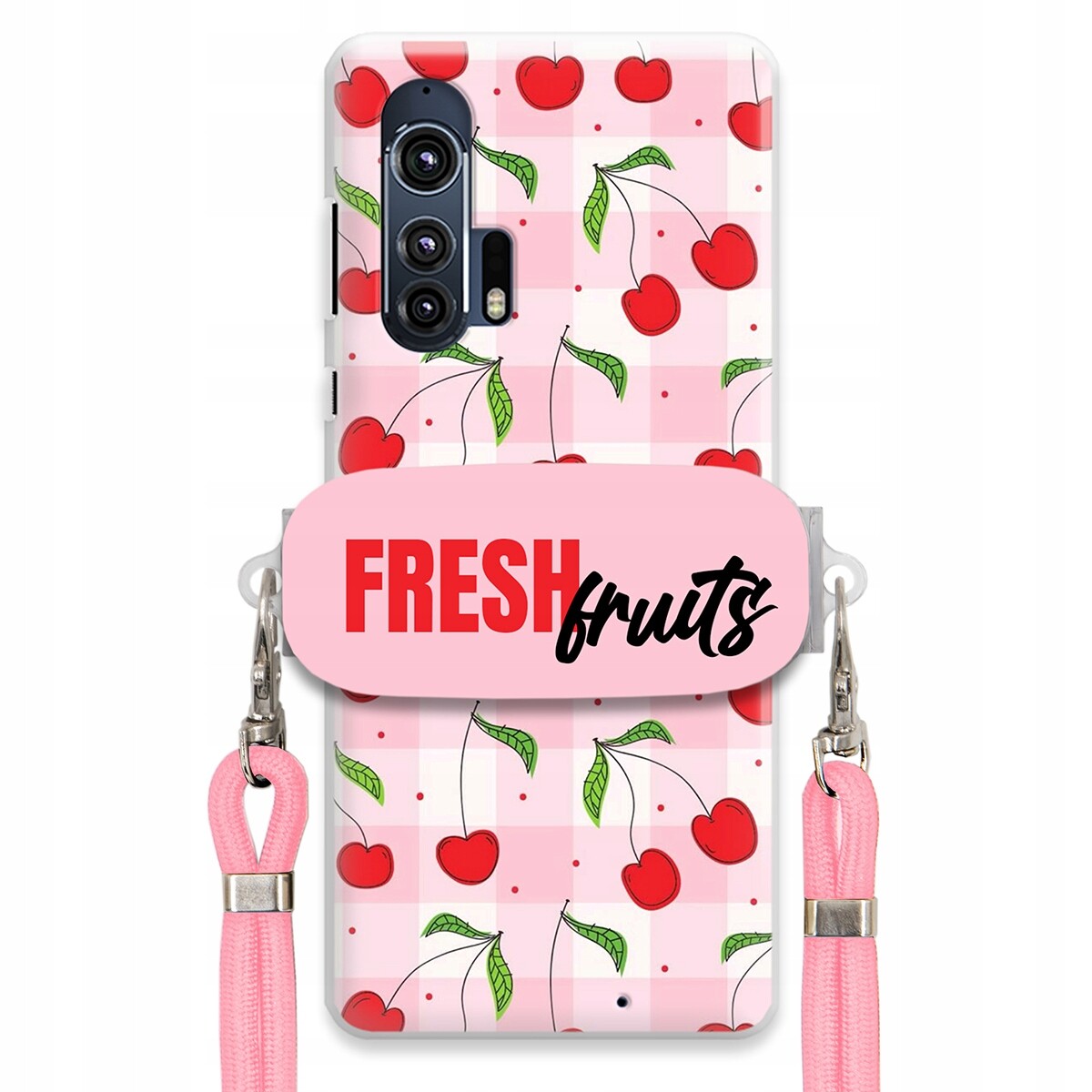 Pouzdro pro Motorola Edge Plus Case Držák na šňůrku Růžová Fresh Fruits Mřížka