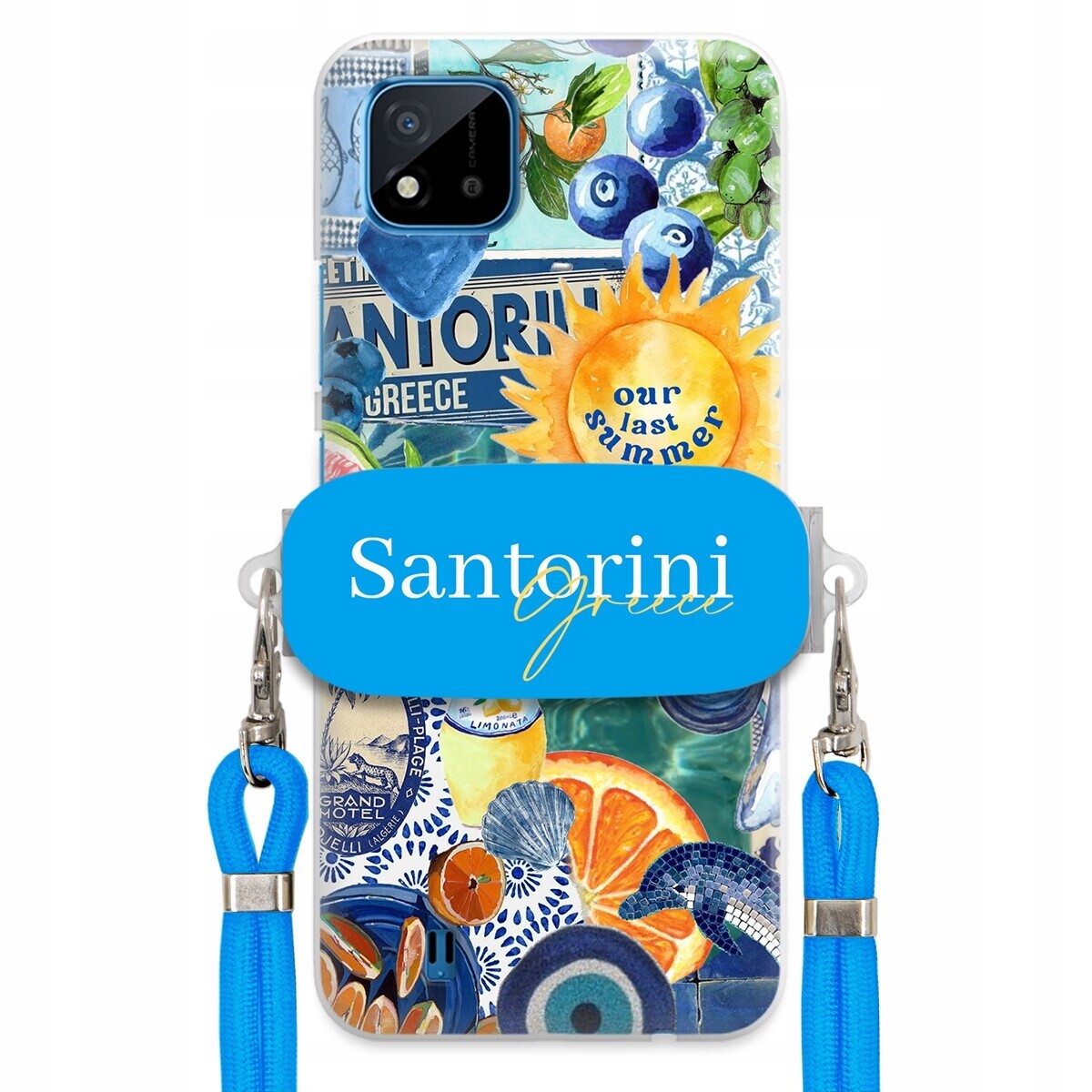 Pouzdro pro Realme C11 2021 Modré Crossbody vodítko Držák Santorini Greece
