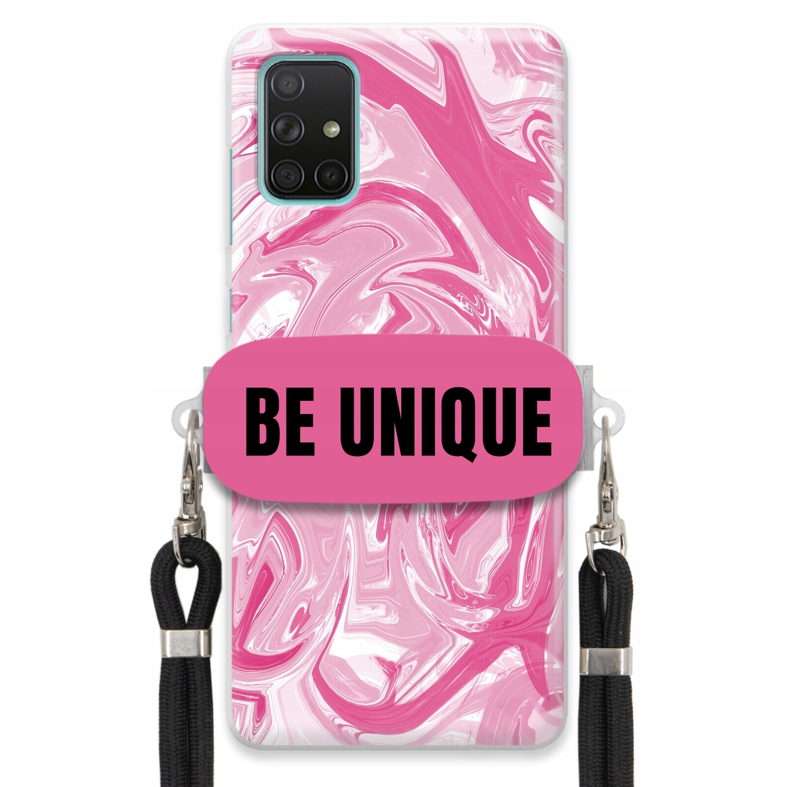 Pouzdro pro Samsung A71 Case úchytka šňůrka Černý Růžový Mramor Be Unique