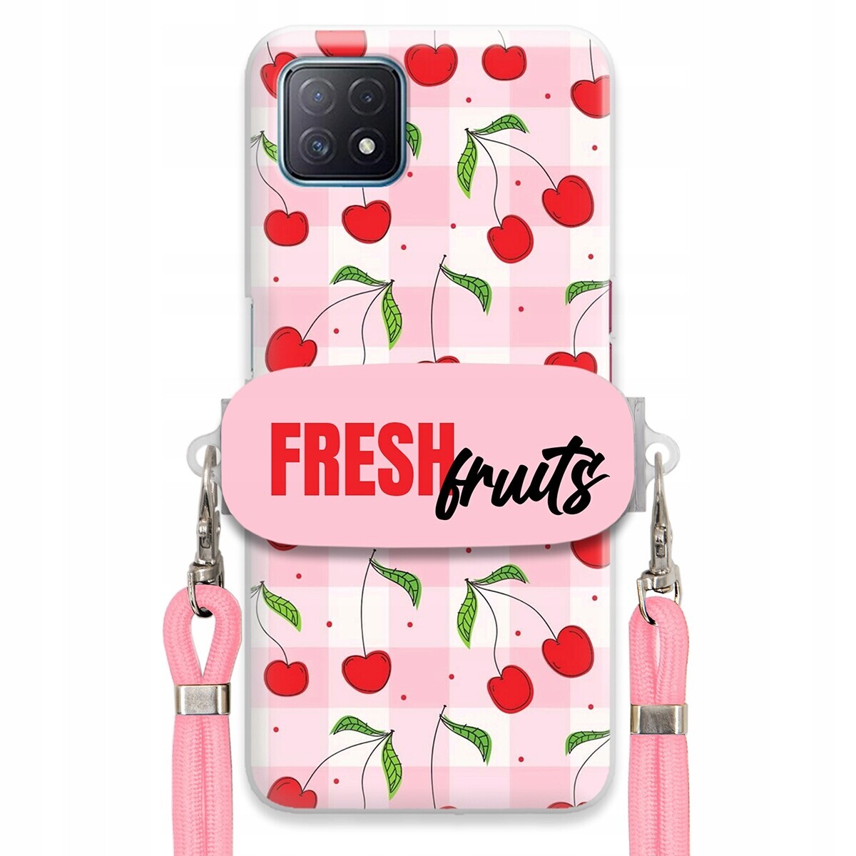 Pouzdro pro Oppo A72 5G Case Držák Šňůrka Růžová Fresh Fruits Mřížka Ovoce
