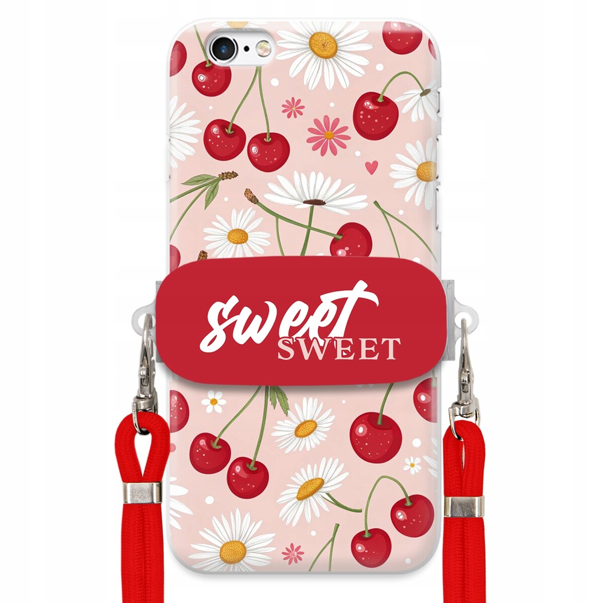 Pouzdro pro iPhone 6 Plus Červené vodítko držák Crossbody Sweet Višňový Květ
