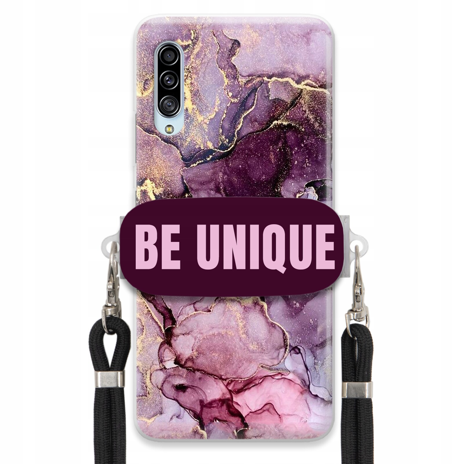 Pouzdro pro Samsung A90 Case úchytka na šňůrku, černá fialová, mramorová