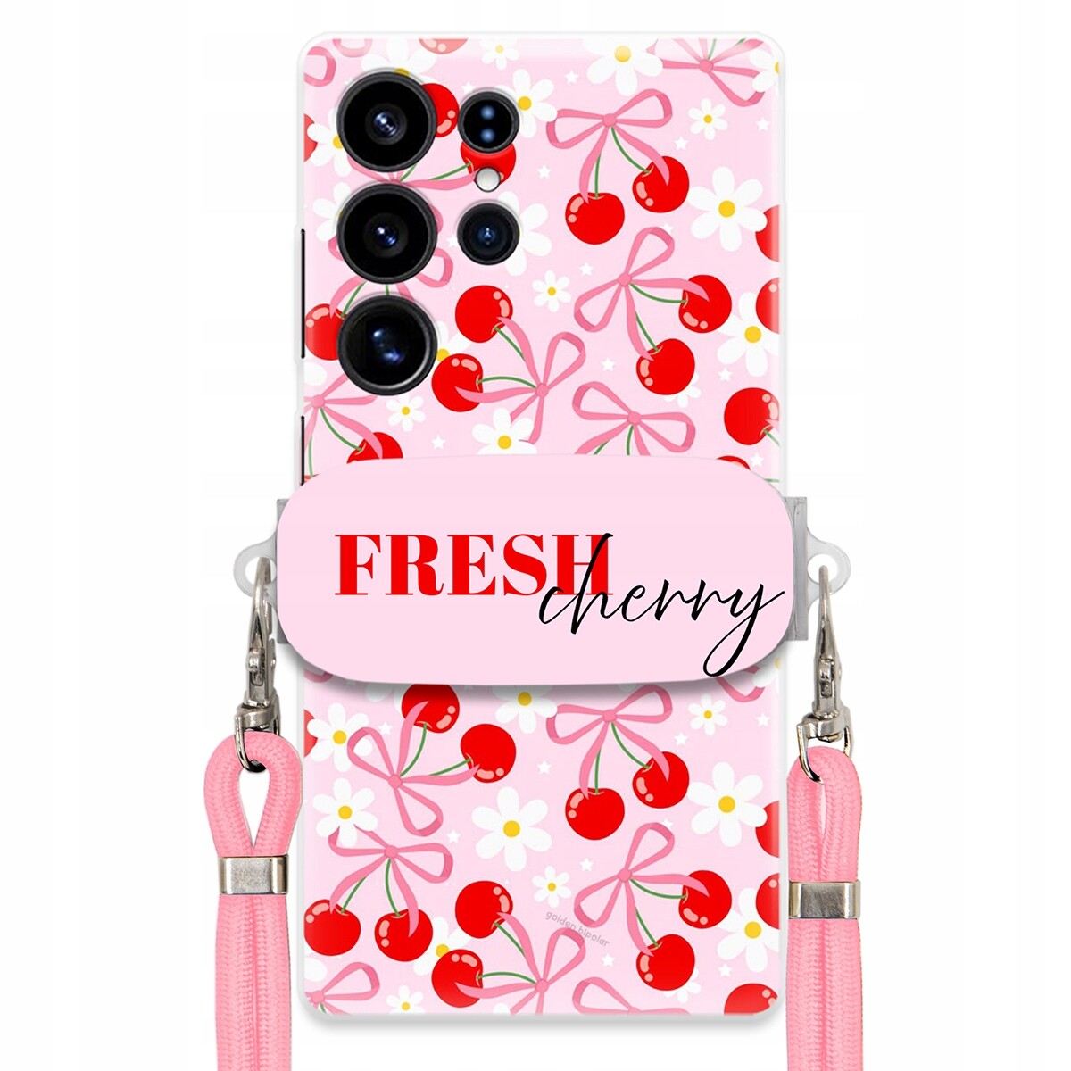 Pouzdro pro Samsung S25 Ultra Case Držák na šňůrku Růžový Fresh Cherry Mašle