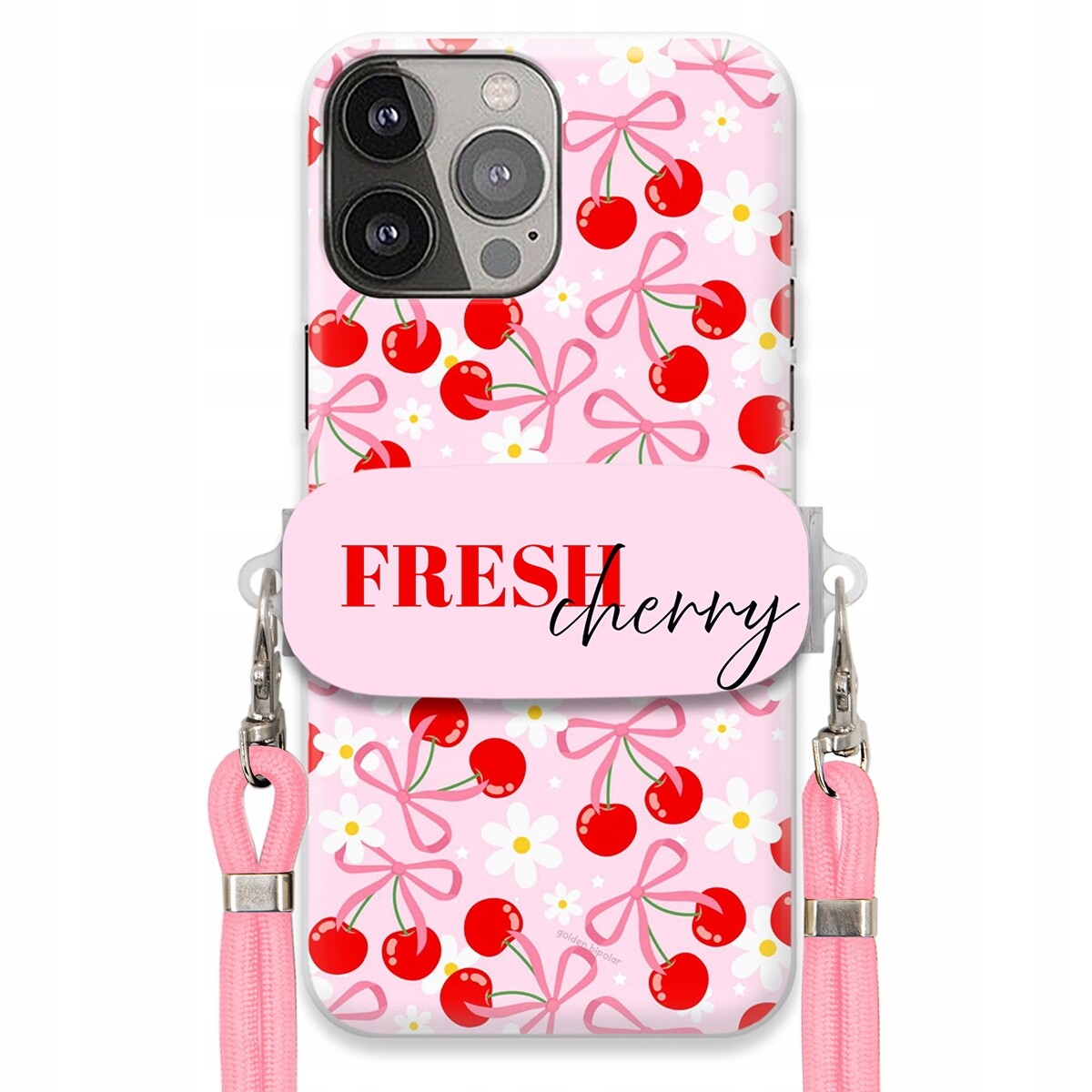Pouzdro pro iPhone 13 Pro Max Case Držák Šňůrka Růžová Fresh Cherry Mašle