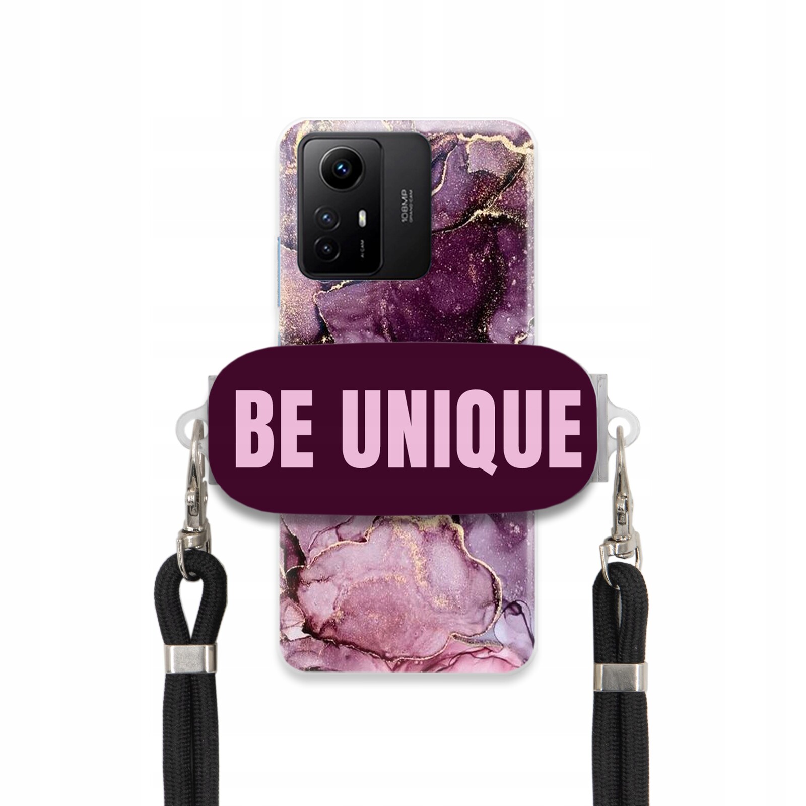 Pouzdro pro Xiaomi Redmi Note 12S Uchywt Šňůrka Černá Unique Fialový mramor
