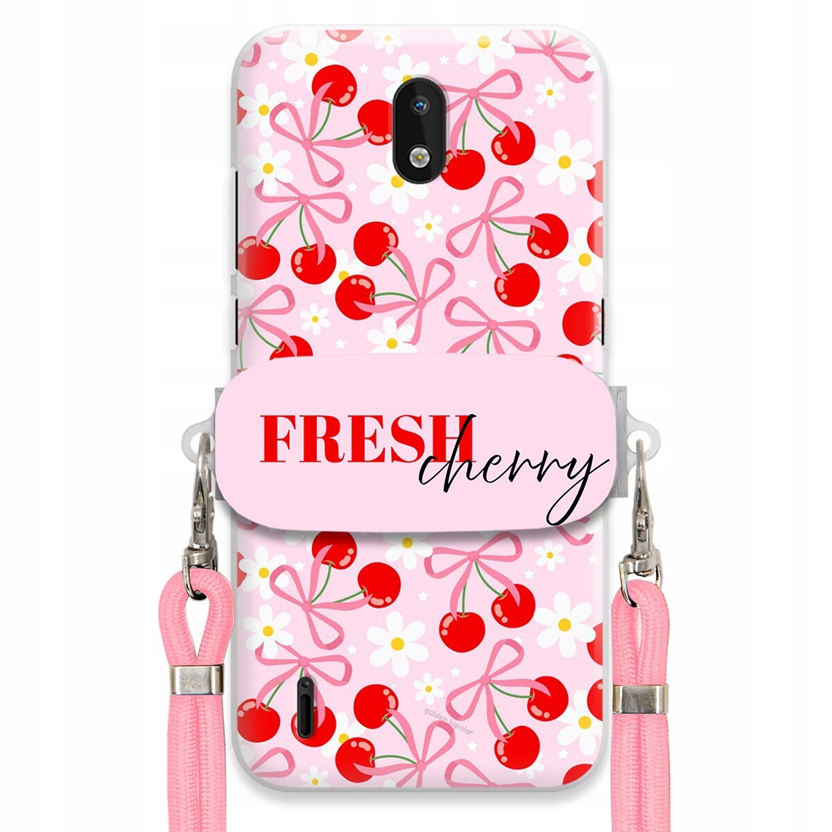 Pouzdro pro Nokia 1.3 Case Držák Šňůrky Růžová Cherry Třešničky Mašličky