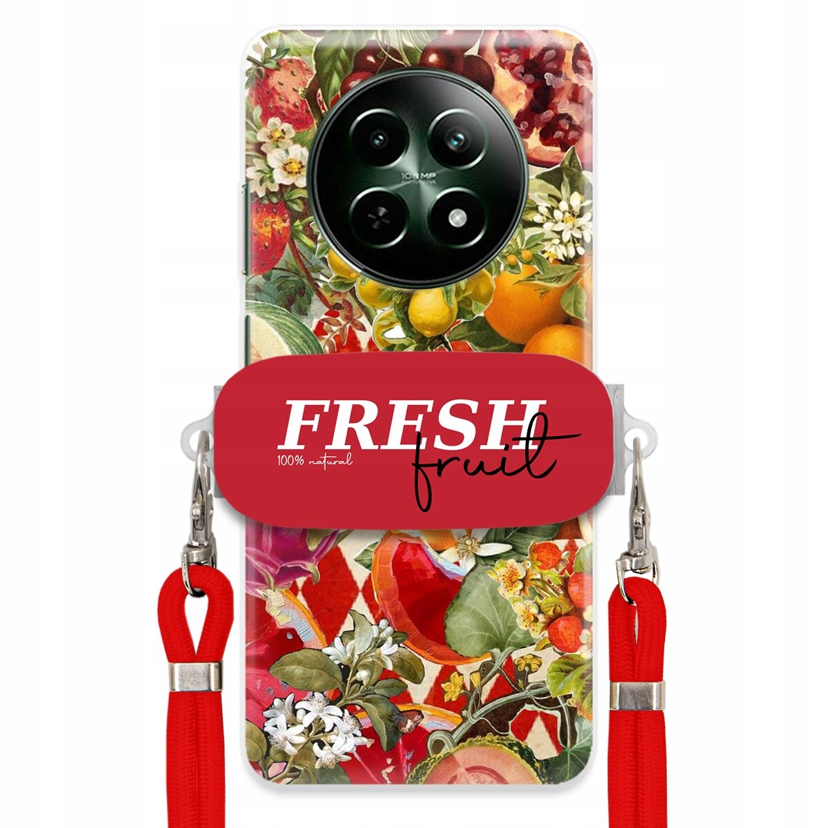 Pouzdro pro Realme 12 5G Červené Crossbody vodítko Držák Fresh Fruit Ovocné