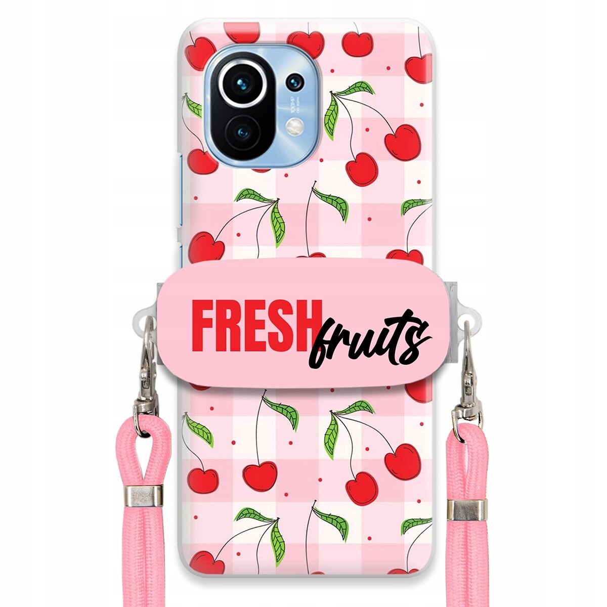 Pouzdro pro Xiaomi Mi 11 Case Držák Šňůrka Růžová Fresh Fruits Mřížka Ovoce