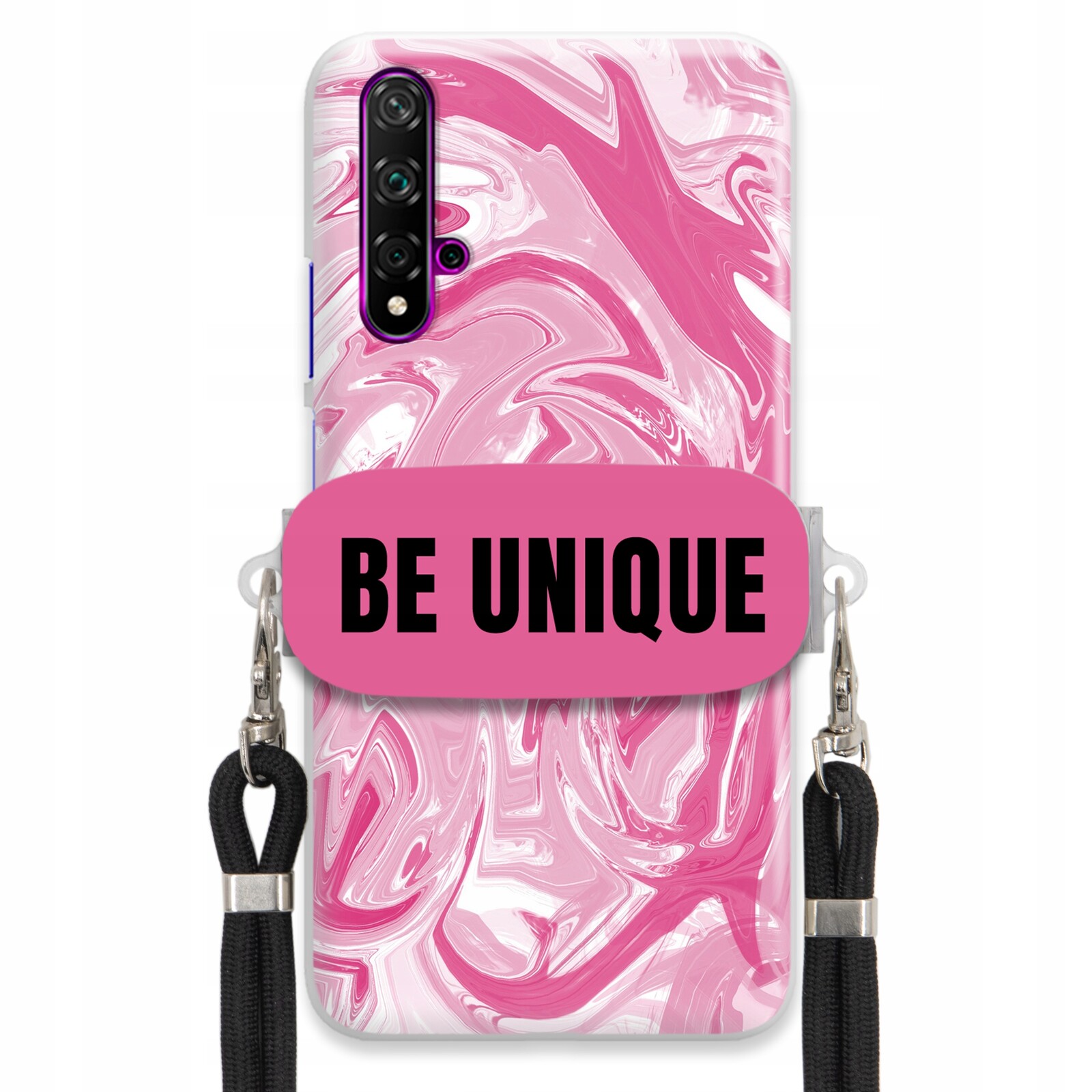 Pouzdro pro Huawei Nova 5 Case úchytka na šňůrku Černá Růžová Mramorová Be Unique
