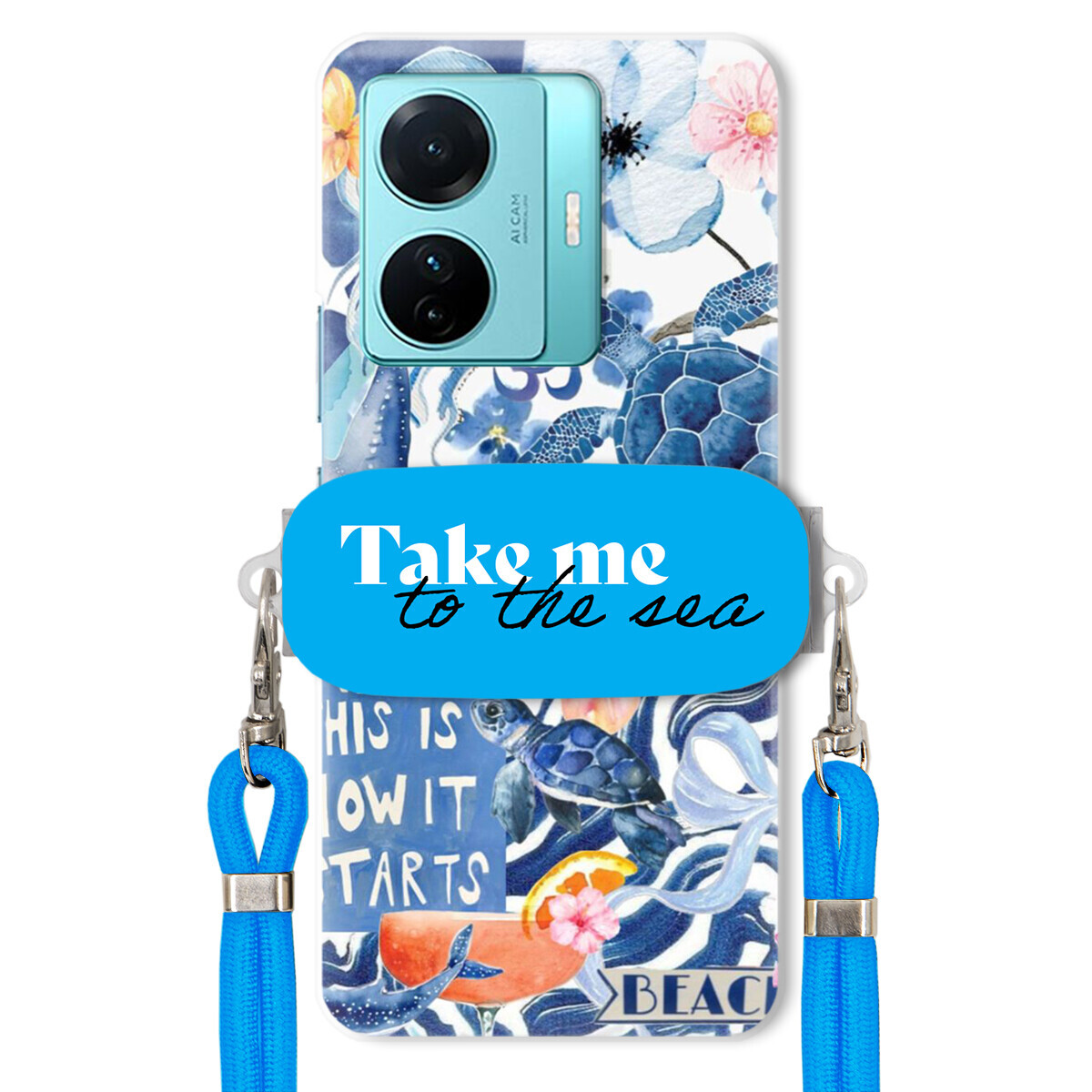 pouzdro na Vivo S15 E Modré Crossbody vodítko Držák Take Me To The Sea