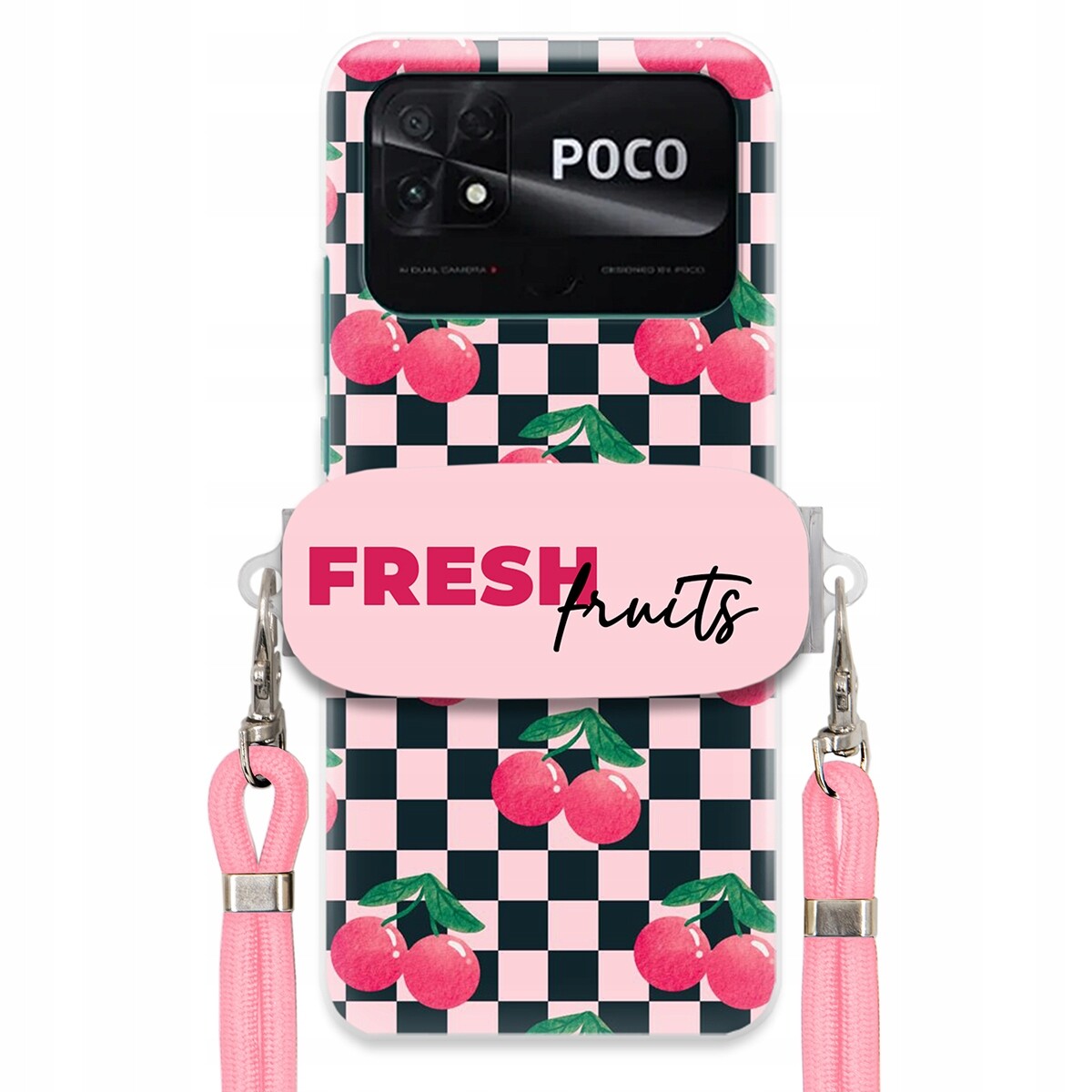 Pouzdro pro Xiaomi Poco C40 Crossbody vodítko držák na šachovnici Fresh Fruits