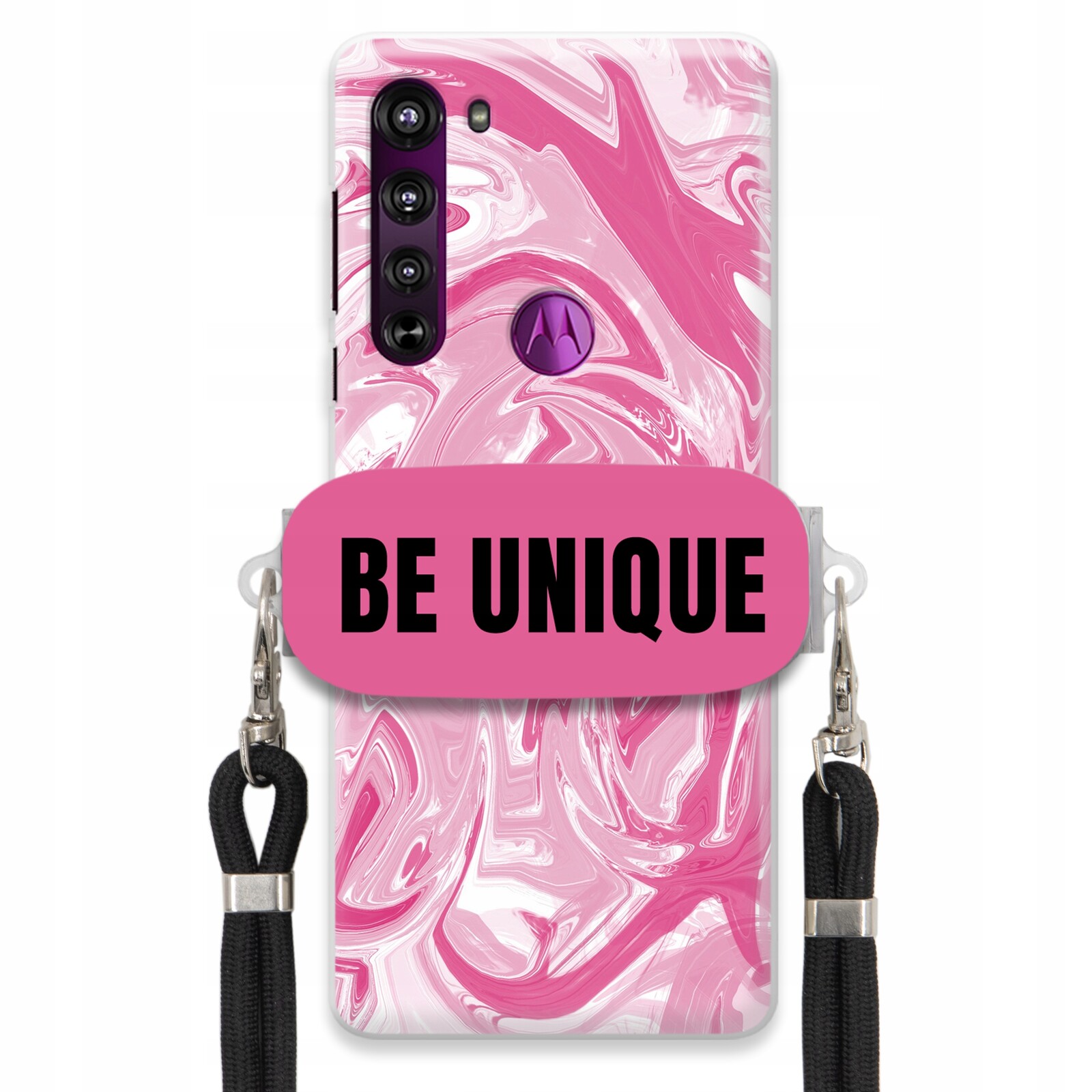 Pouzdro pro Motorola Edge Case Uchytky Šňůrka Černá Růžová Mramor Be Unique