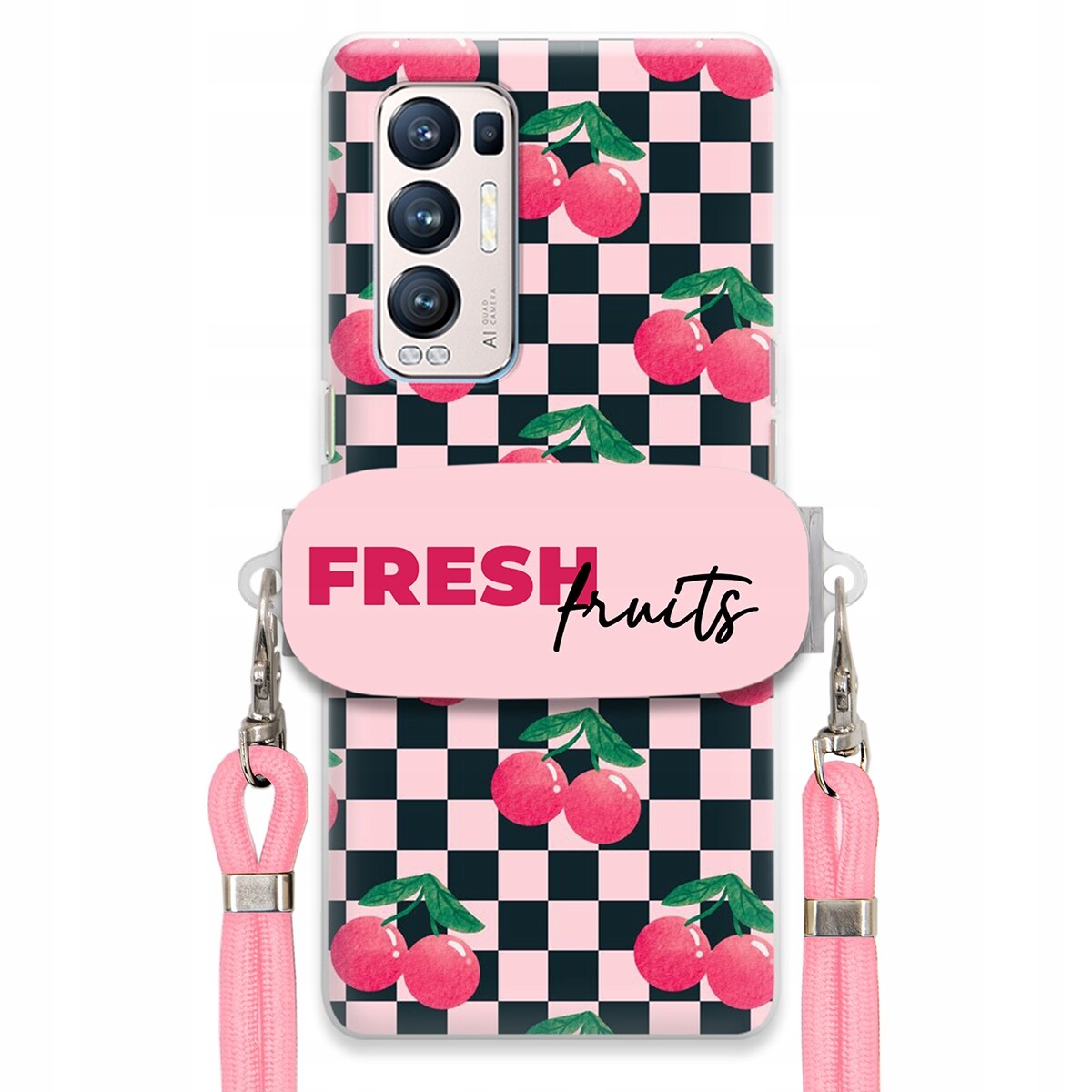 Pouzdro pro Oppo Reno 5 Pro Plus 5G Růžové vodítko rukojeť, praktické, Fresh Fruits