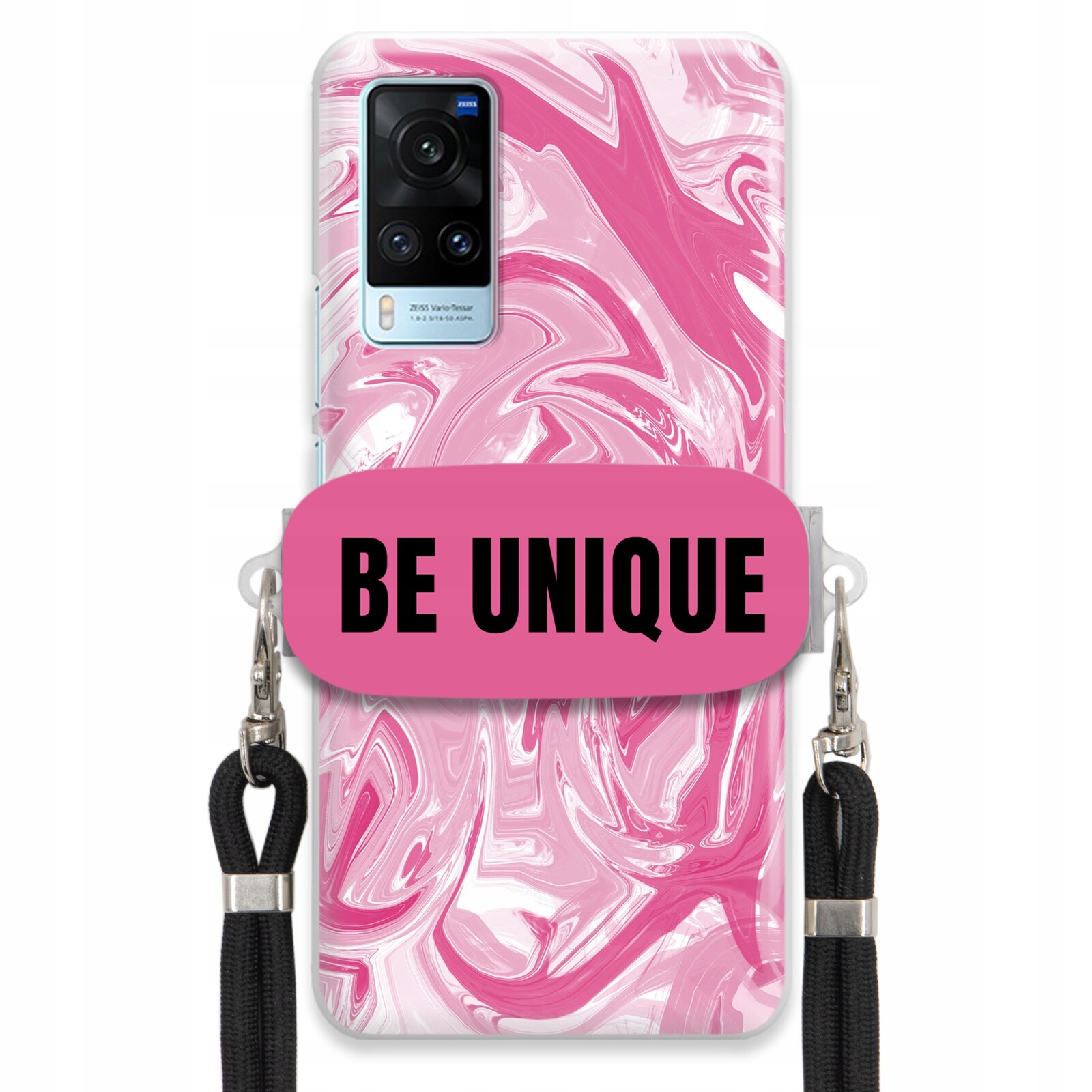 pouzdro na Vivo X60 Pouzdro úchyt šňůrka Černá Růže Mramor Unique