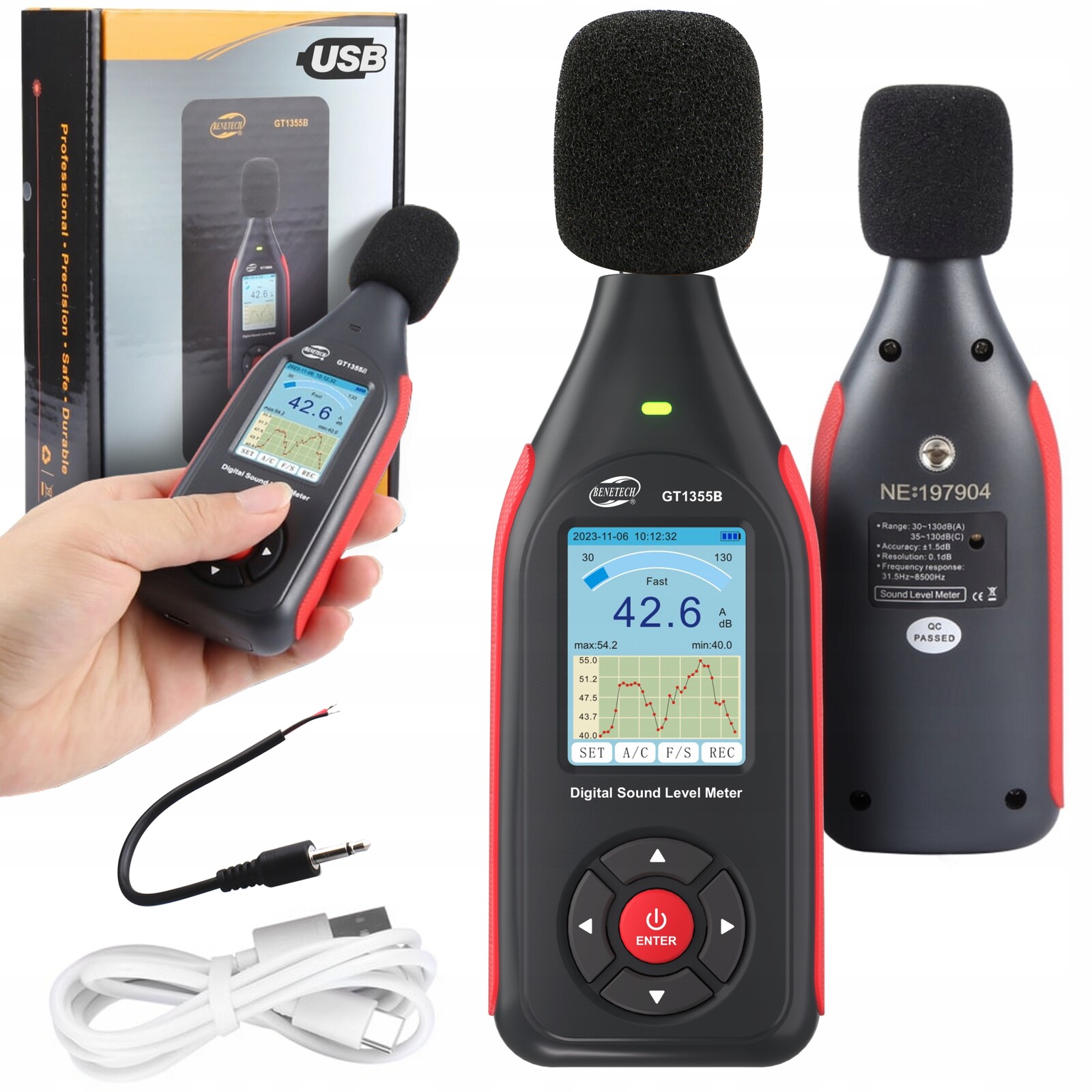 Decibelometr Sonometr Měřič Intenzity Hluku 30-130 dB DC Výstup