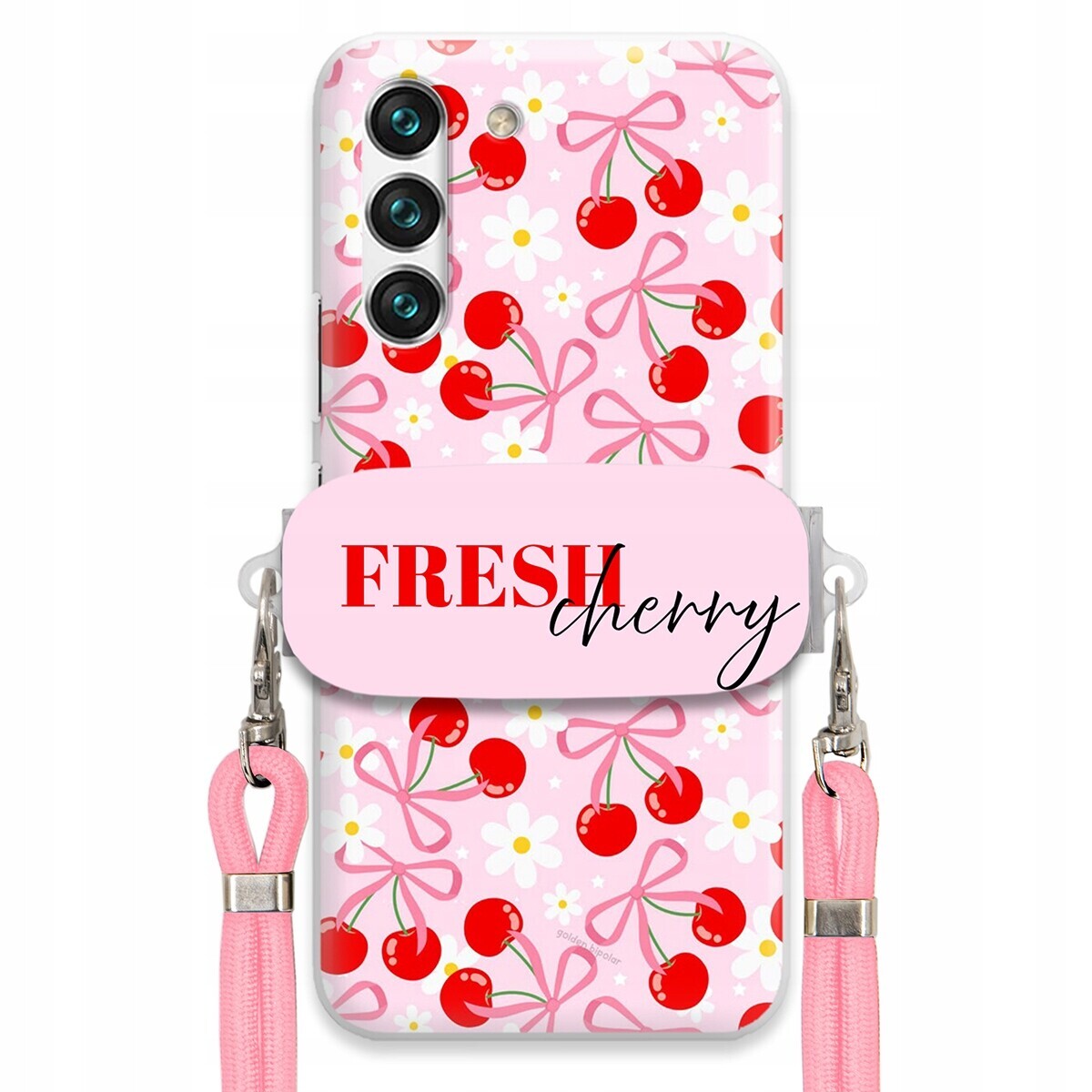 Pouzdro pro Samsung S22 Case Držák Šňůrka Růžová Cherry Třešničky Mašličky