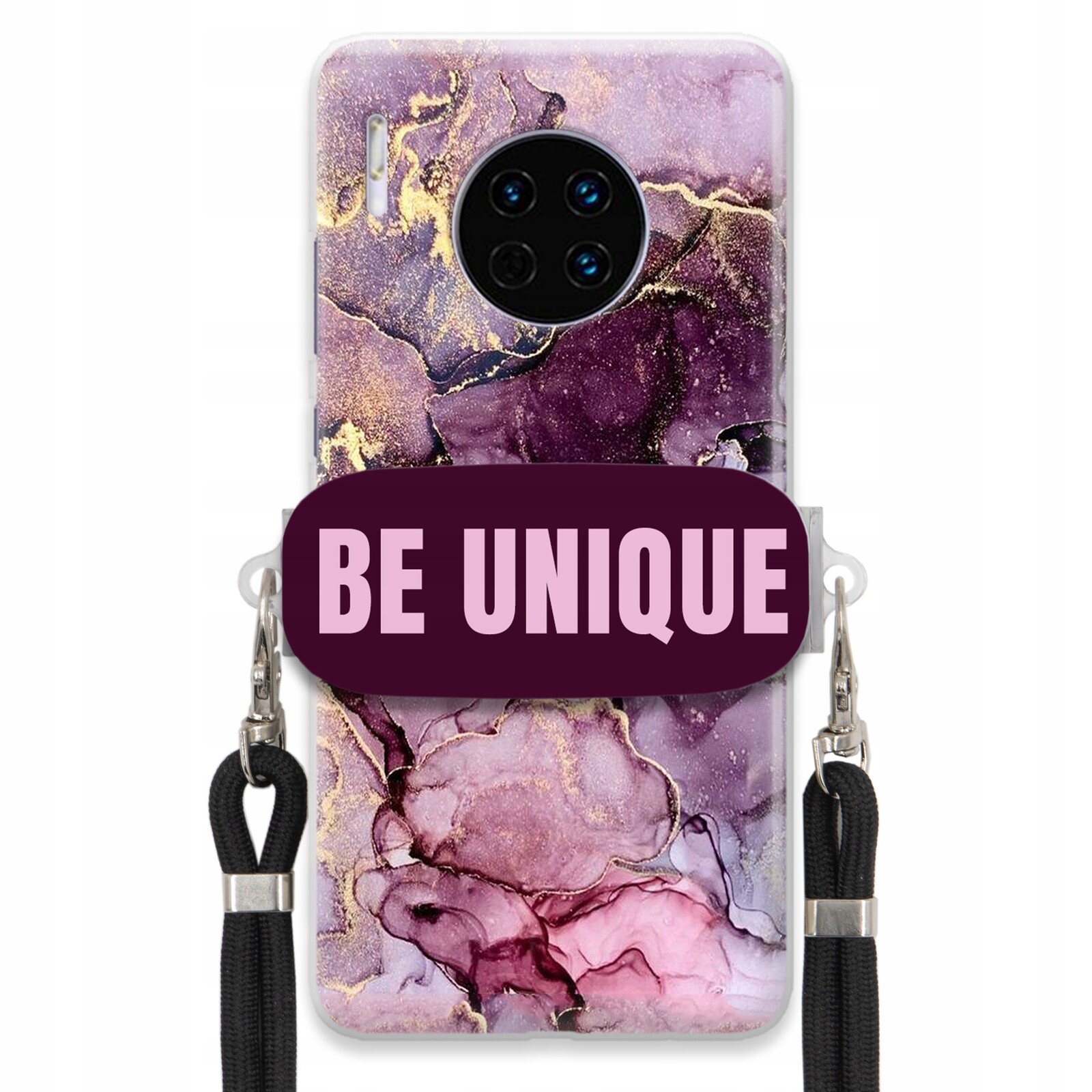 Pouzdro pro Huawei Mate 30 Pro Case úchytka na šňůrku Černý fialový mramor