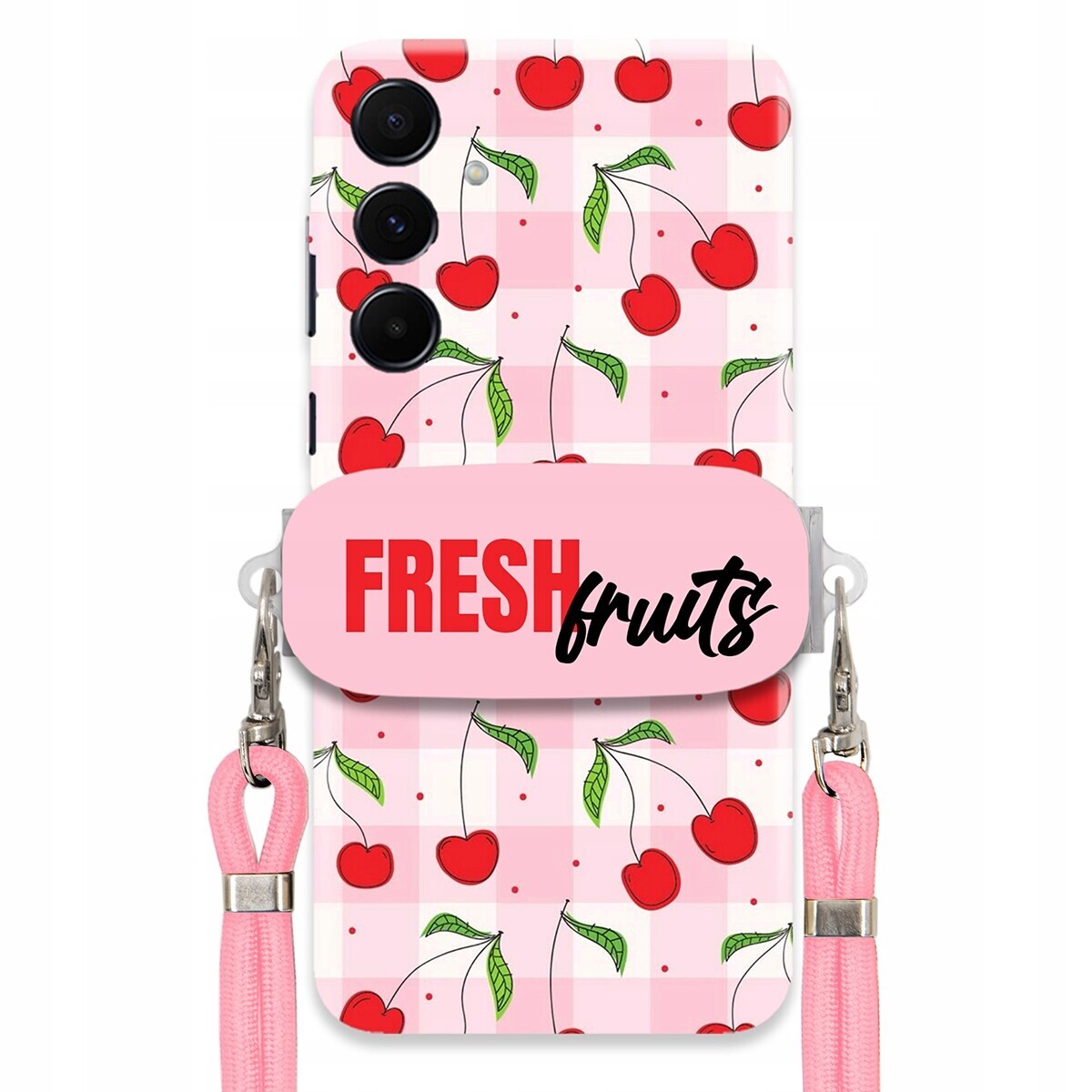Pouzdro pro Samsung A55 5G Case Držák Šňůrka Růžová Fresh Fruits Mřížka